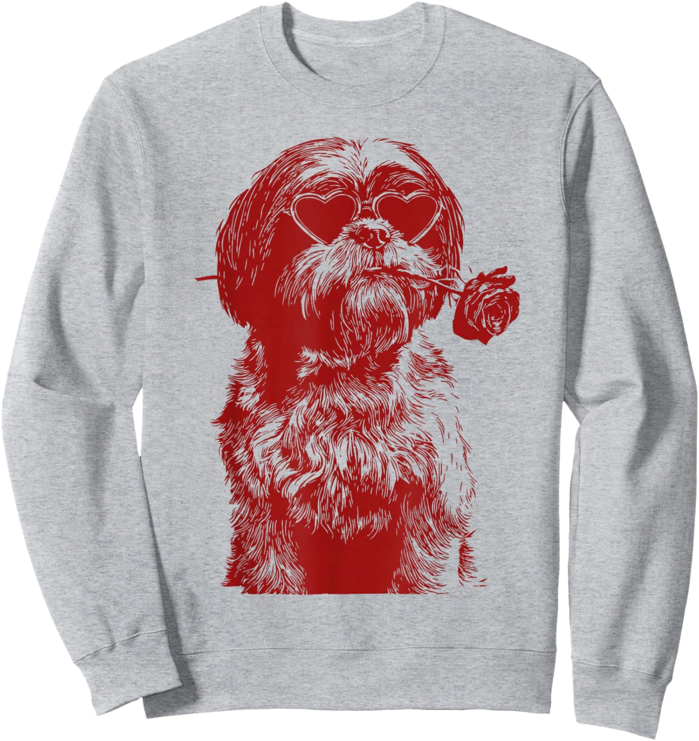 Valentine Shih Tzu with Heart Sunglasses Floral Romantic Dog Sweatshirt - Sweatshirt | Ash
