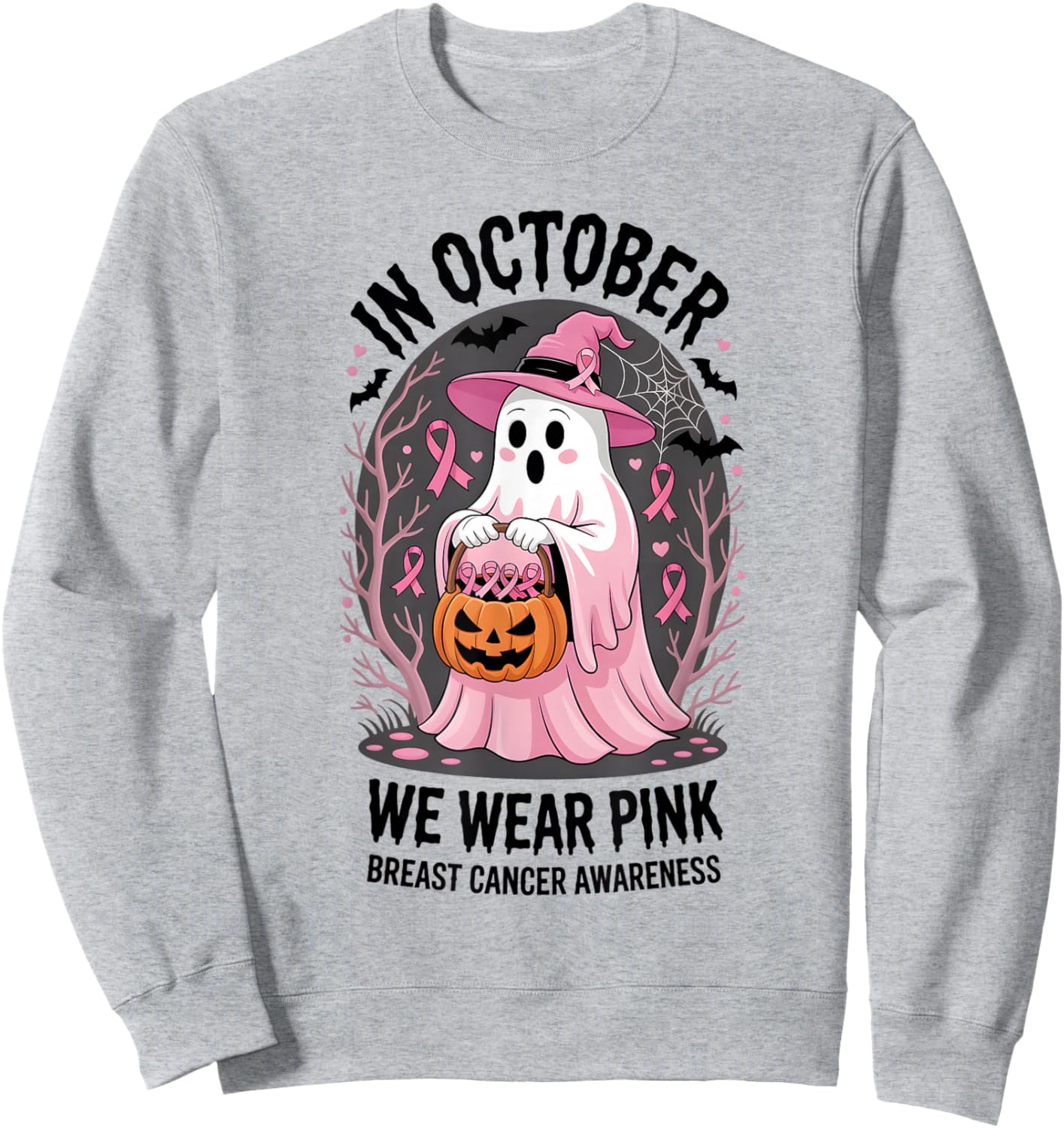 in October We Wear Pink Breast Cancer Awareness Sweatshirt - Sweatshirt | Ash