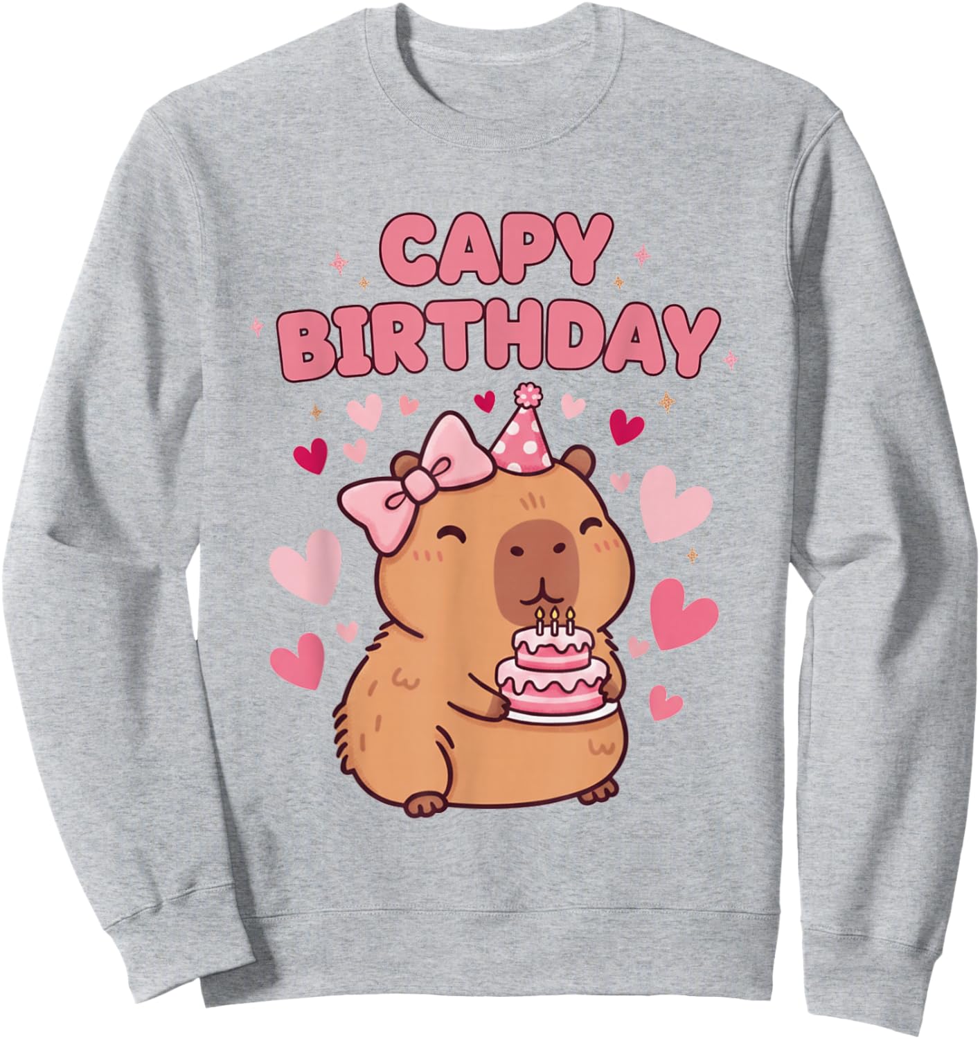 Capybara Birthday Girl Cute Capybara Animal Lovers Bow Party Sweatshirt - Sweatshirt | Ash