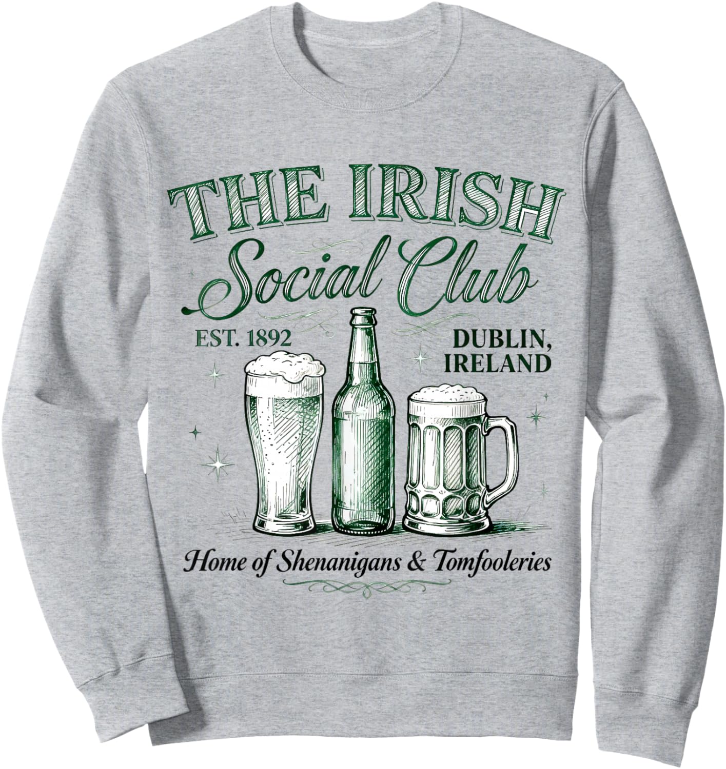 The Irish Social Club Vintage Drinking Team St Patrick's Day Sweatshirt - Sweatshirt | Ash