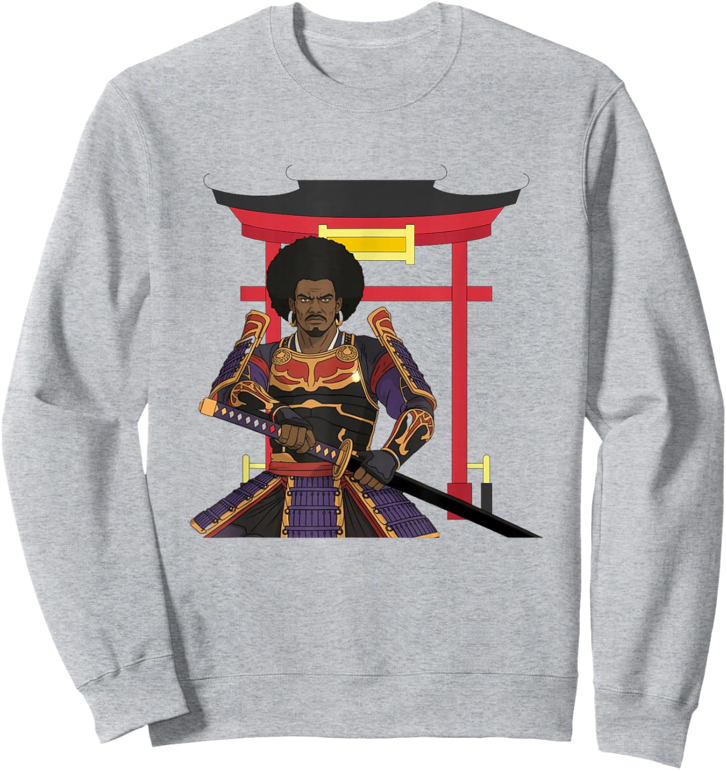African Samurai Warrior Katana Torii Gate Japanese Bushido Sweatshirt - Sweatshirt | Ash