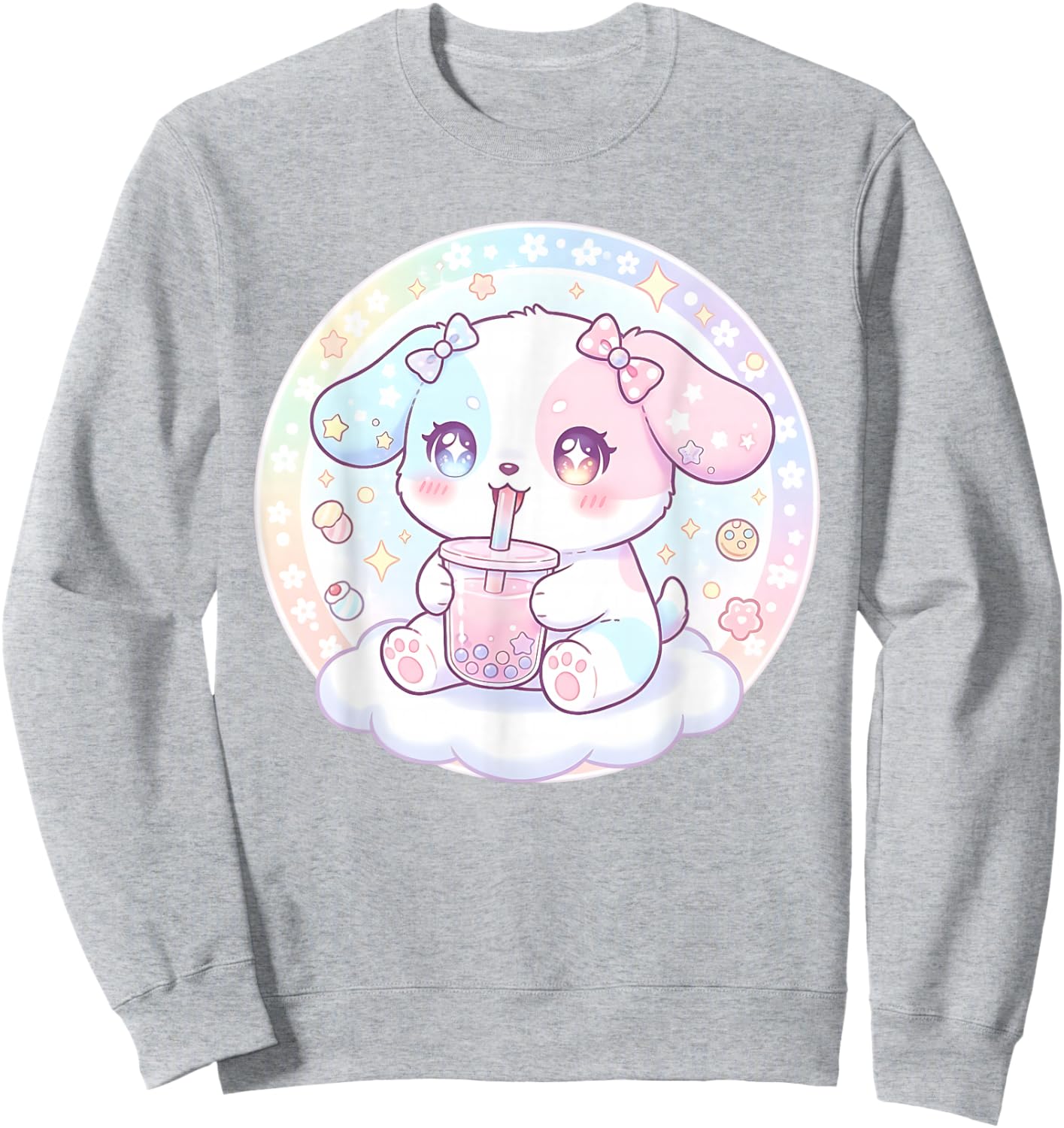 Puppy Dog Drinking Boba Tea Cute Girls Graphic Sweatshirt - Sweatshirt | Ash