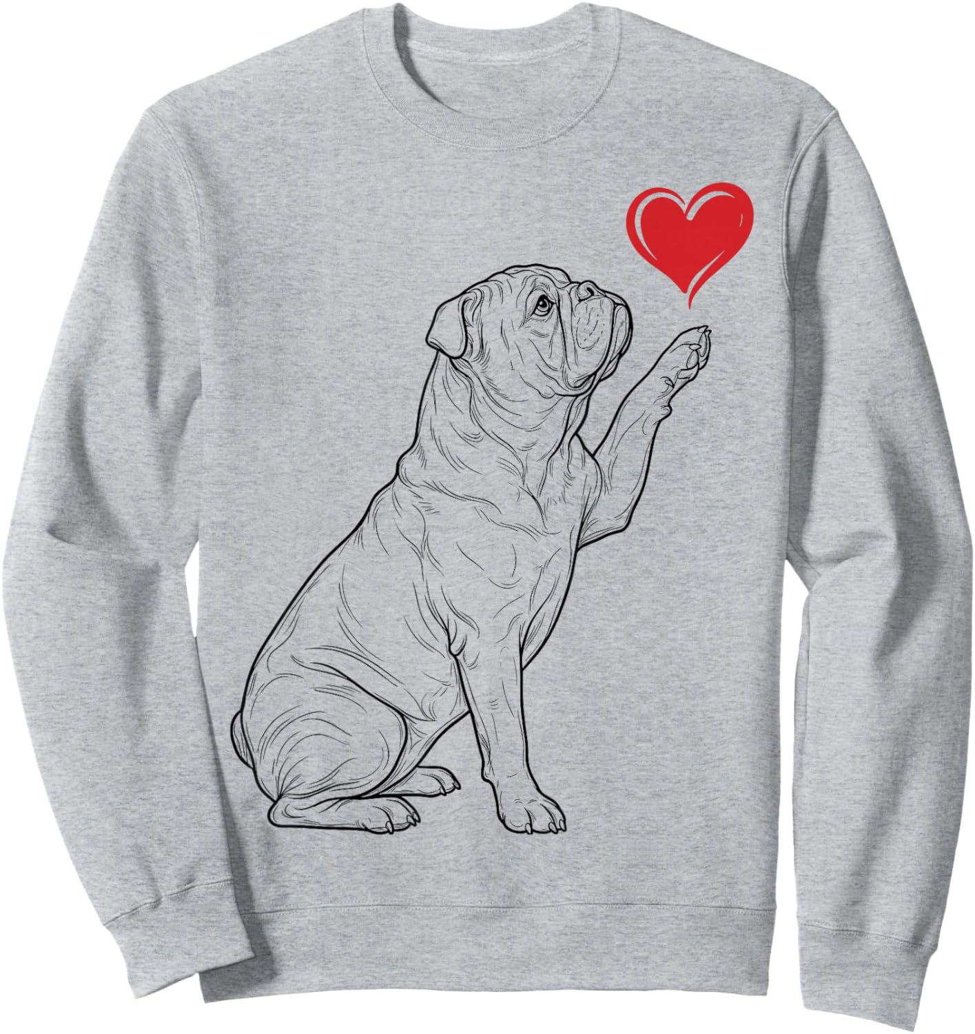English Bulldog Dog Art Holding Heart Valentines Sweatshirt - Sweatshirt | Ash