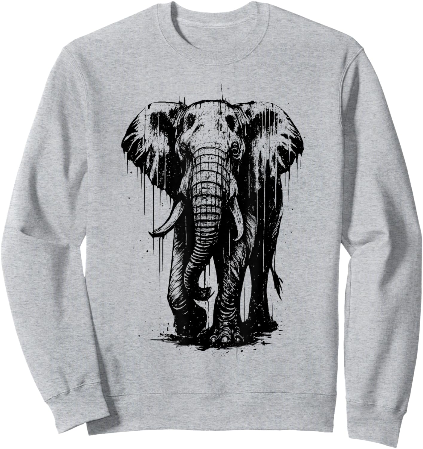 Elephant Ink Art Wild Safari Jungle Animal Grunge Aesthetic Sweatshirt - Sweatshirt | Ash