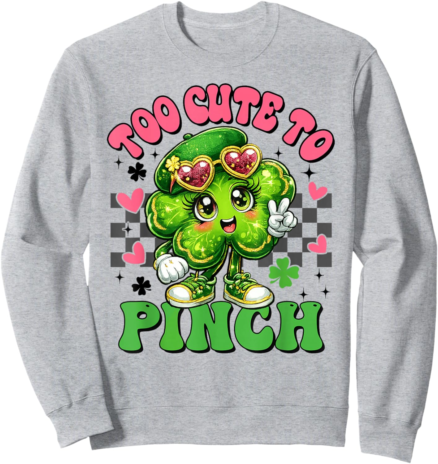 Too Cute to Pinch Groovy Shamrock St Patricks Day Girls Sweatshirt - Sweatshirt | Ash