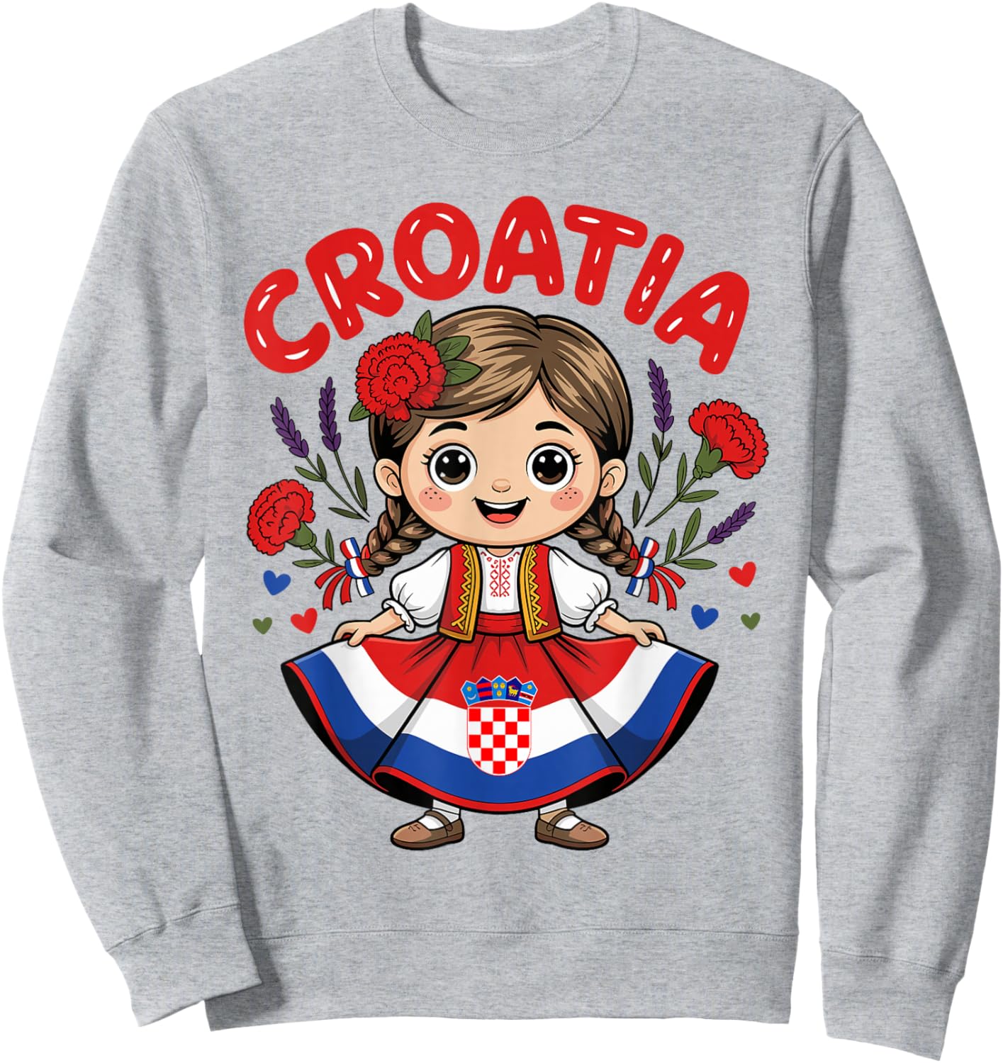 Cute Croatia Girl in Traditional Dress for Kids Sweatshirt - Sweatshirt | Ash