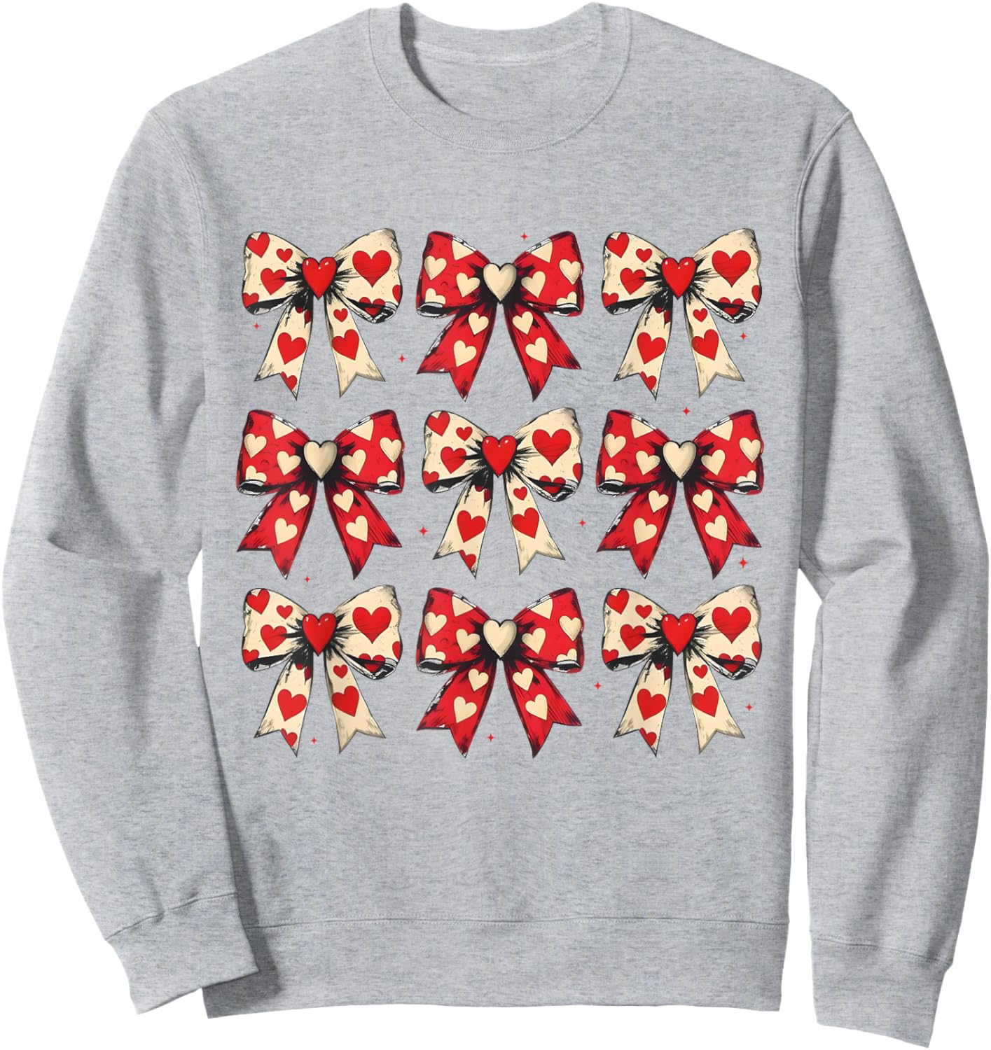 Valentines Day Hearts Coquette Bow Women Girls Boys Sweatshirt - Sweatshirt | Ash
