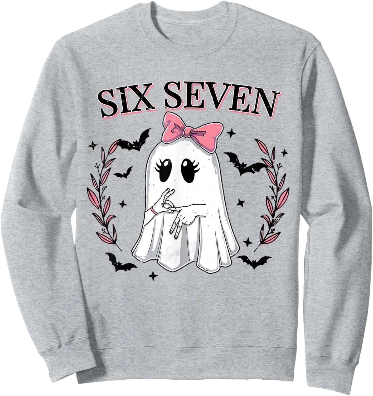 Funny Six Seven Meme 67 Spooky Ghost Halloween 6 7 Cute Girl Sweatshirt - Sweatshirt | Ash