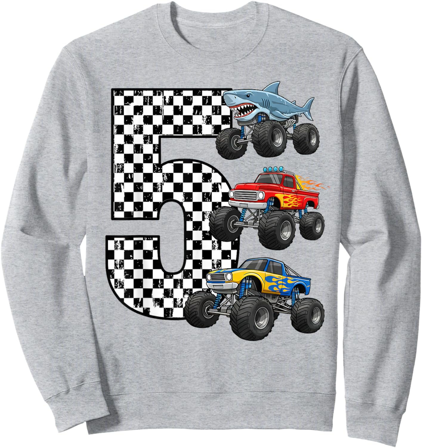 Birthday Monster Truck 5 Year Old Boys 5th Party Sweatshirt - Sweatshirt | Ash