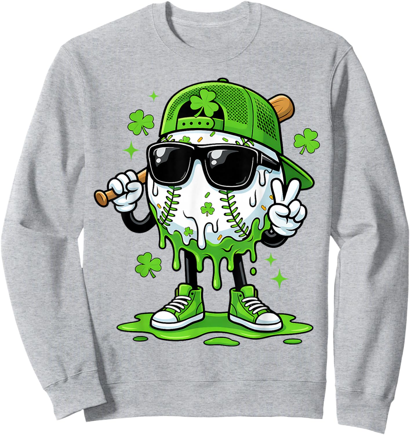 Baseball Drip Ice Cream Boys Youth Kids St Patricks Day Sweatshirt - Sweatshirt | Ash