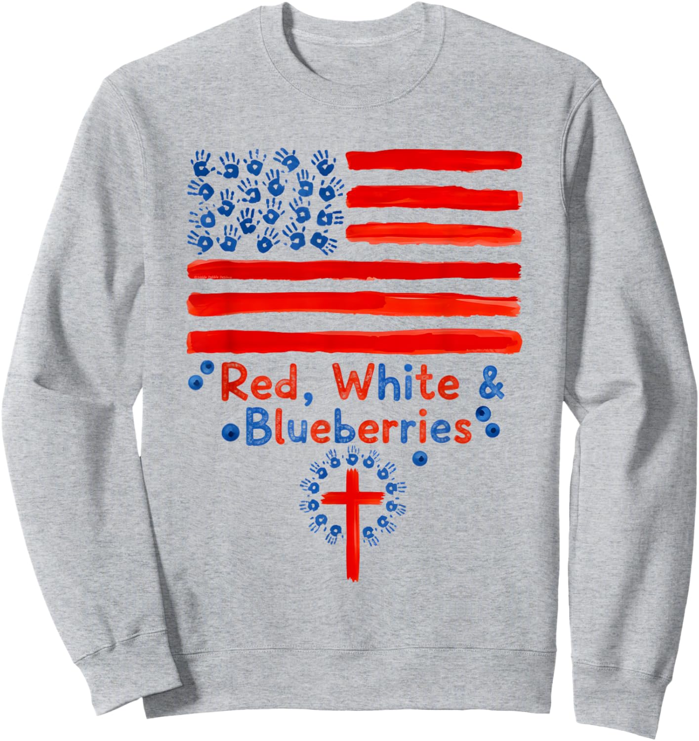 Cute Red White and Blueberries Fingerpaint Flag and Cross Sweatshirt - Sweatshirt | Ash