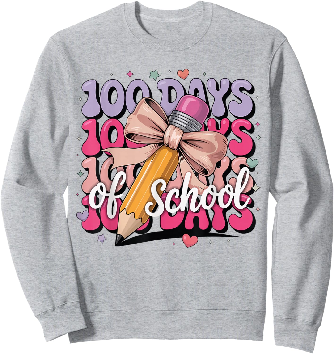 100 Days of School Girls Coquette Bow Kids Teacher Student Sweatshirt - Sweatshirt | Ash