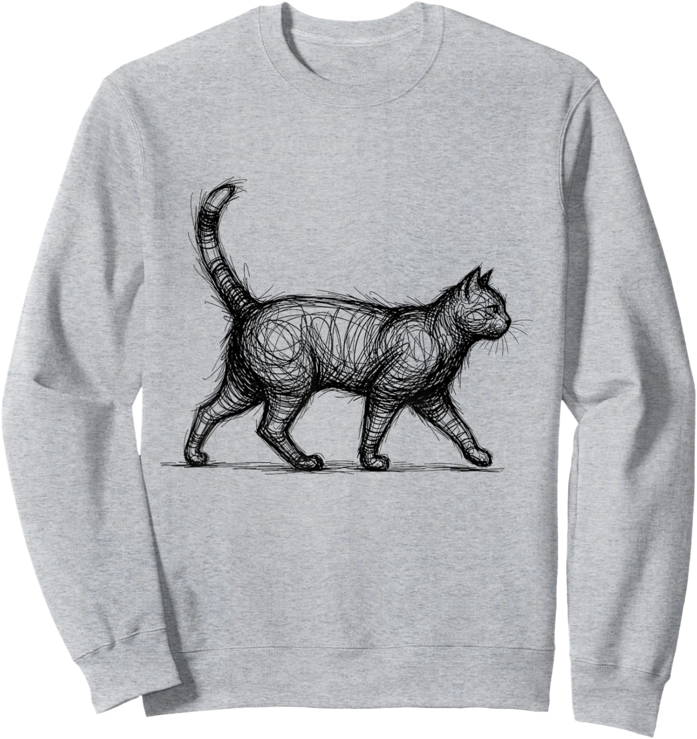 Scribble Cat Abstract Sketch Minimalist Cat Art Sweatshirt - Sweatshirt | Ash