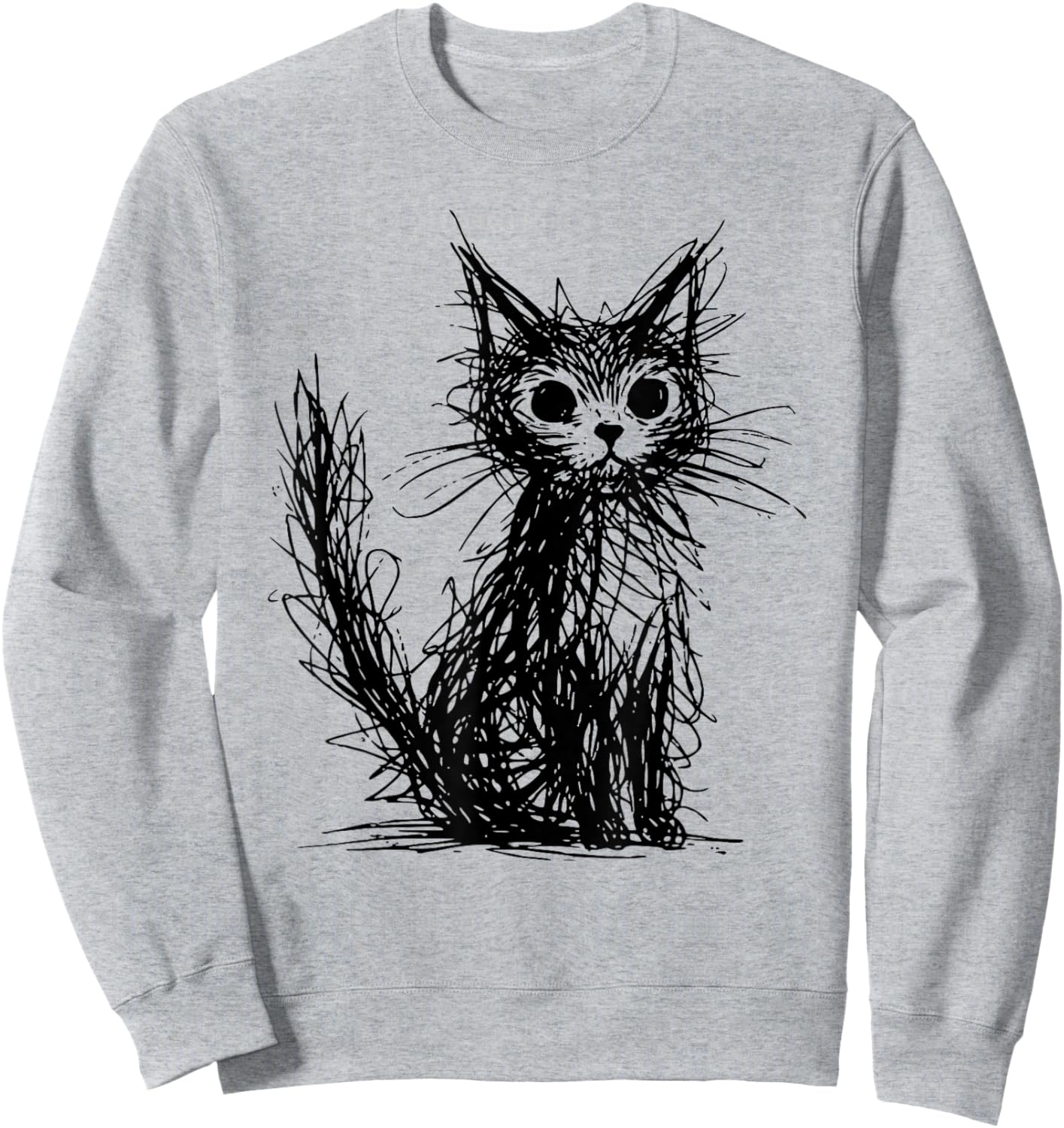Minimal Line Art Minimalist Abstract Sketch Scribble Cat Sweatshirt - Sweatshirt | Ash
