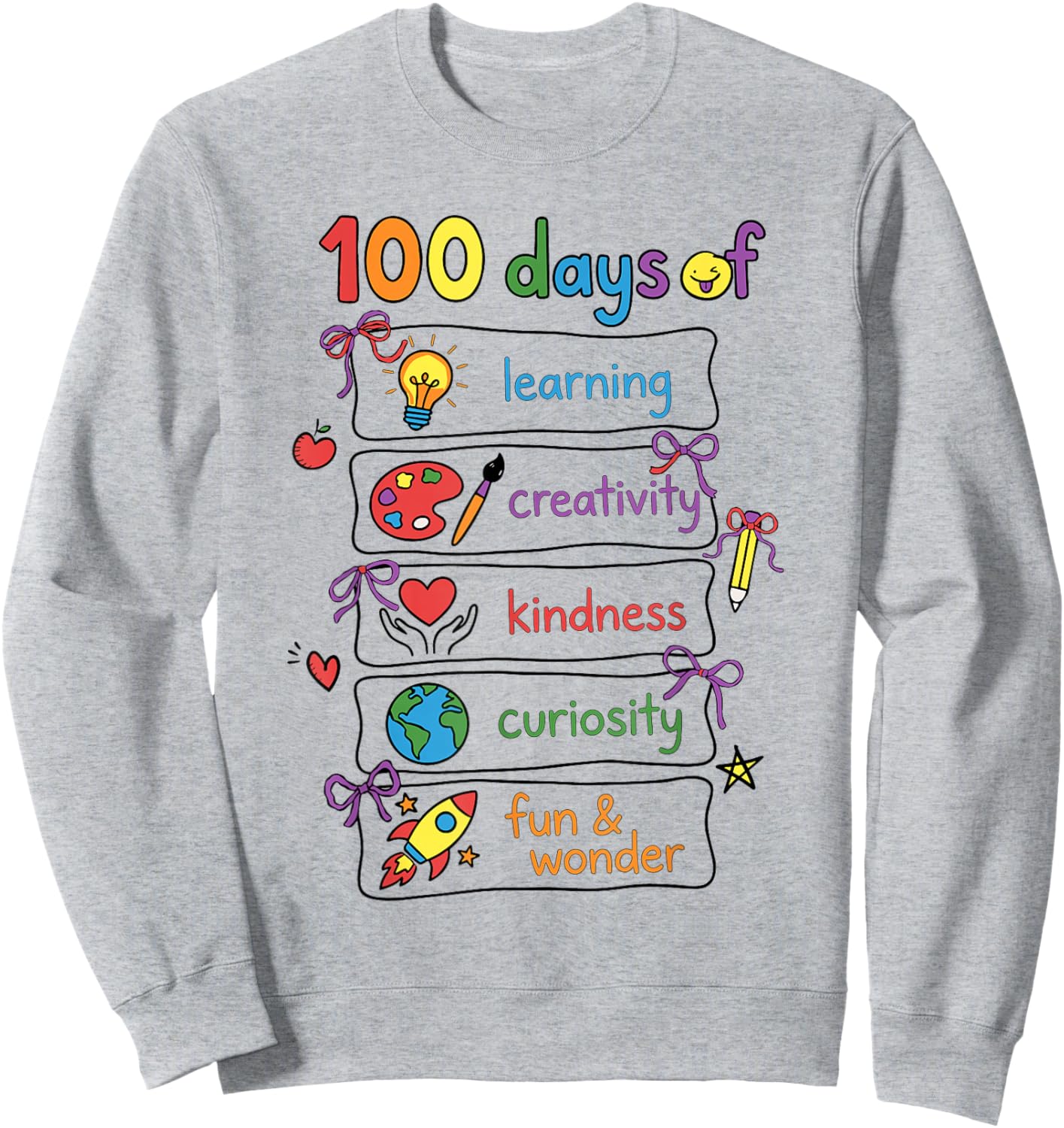 100 Days of Learning Teacher Girls Boys 100th Day of School Sweatshirt - Sweatshirt | Ash