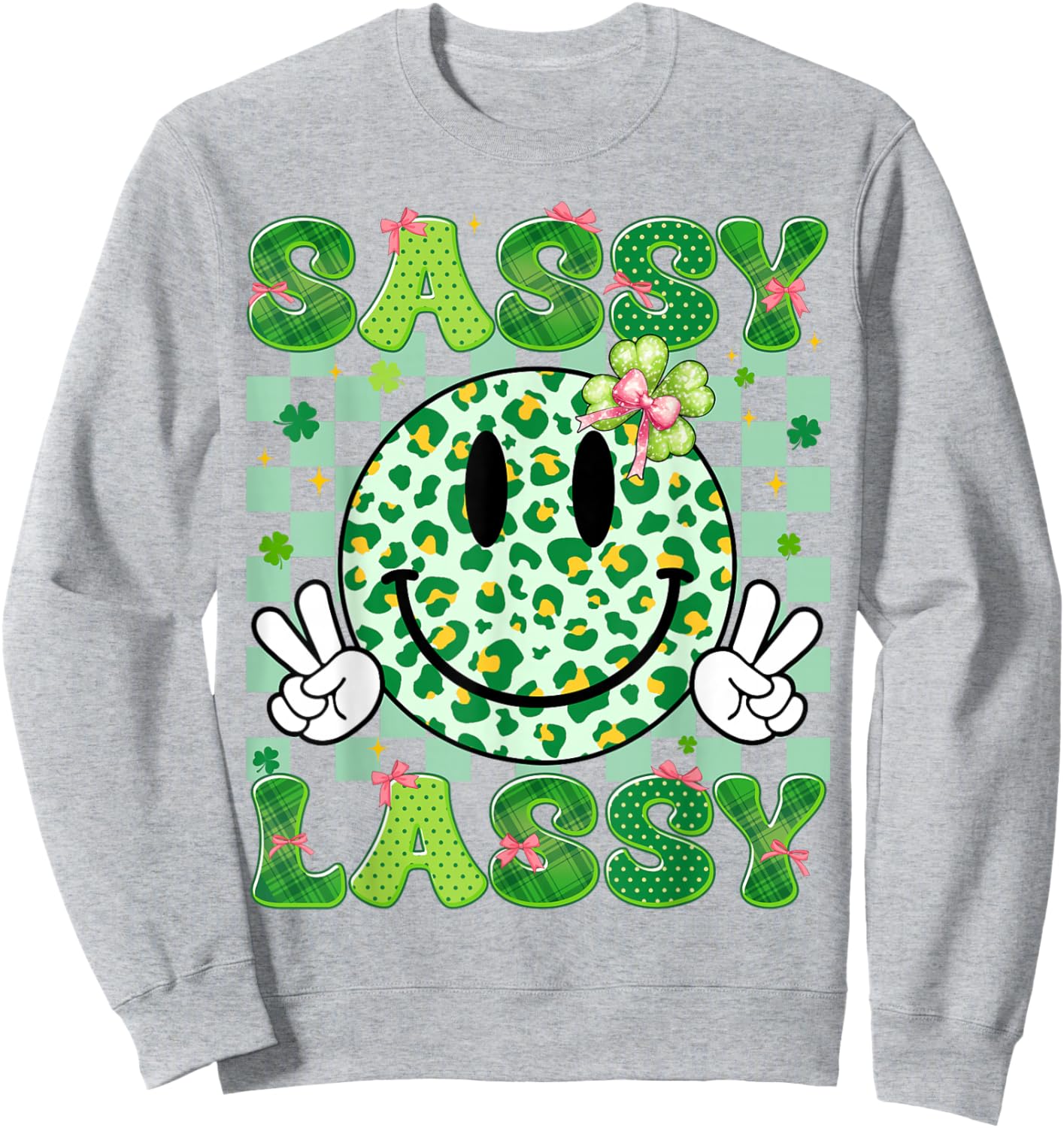 Sassy Lassy Shamrock Leopard St Patricks Girl Kid Women Sweatshirt - Sweatshirt | Ash