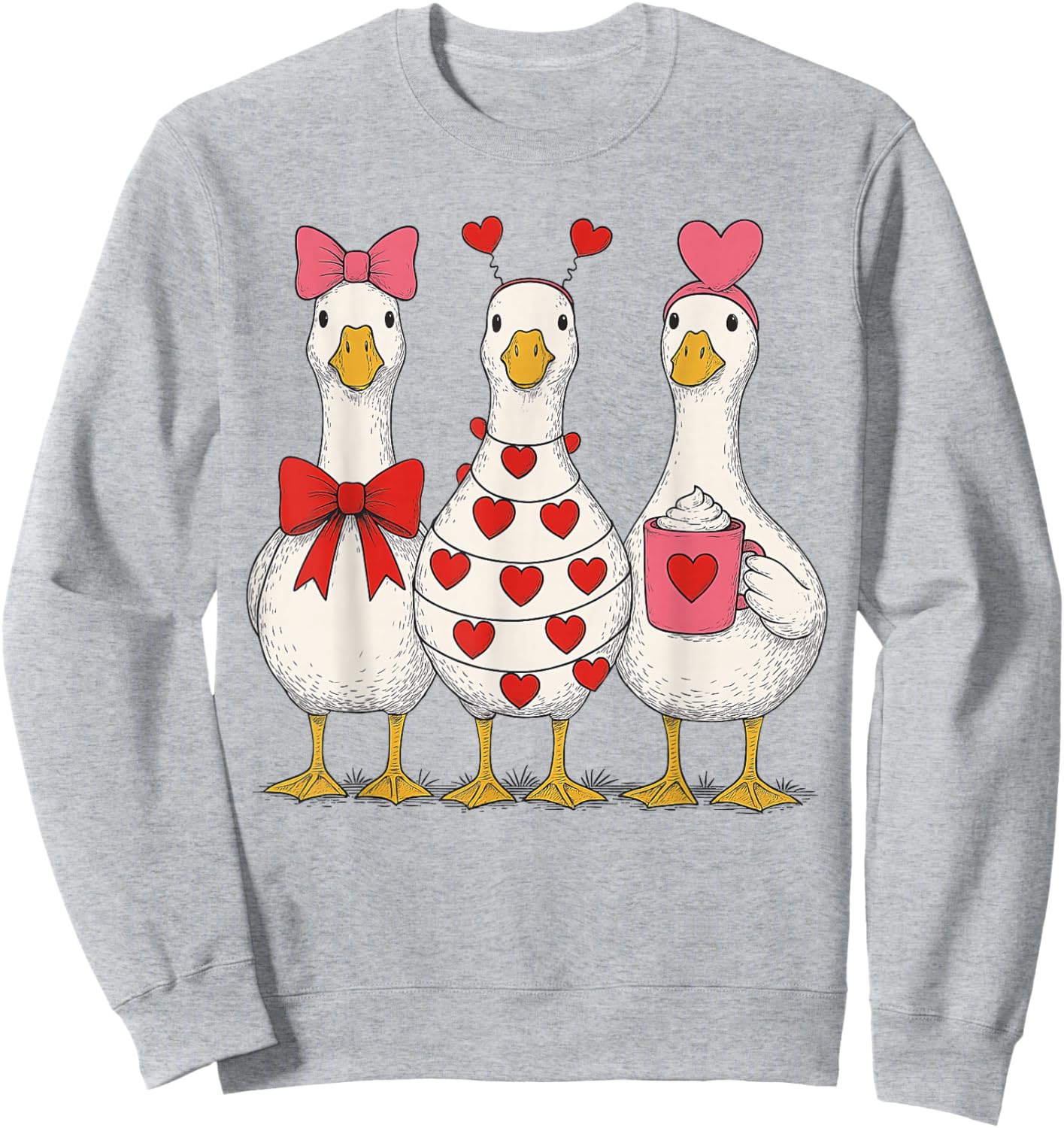 Valentine Goose Cute Heart Love Trio Sweatshirt - Sweatshirt | Ash