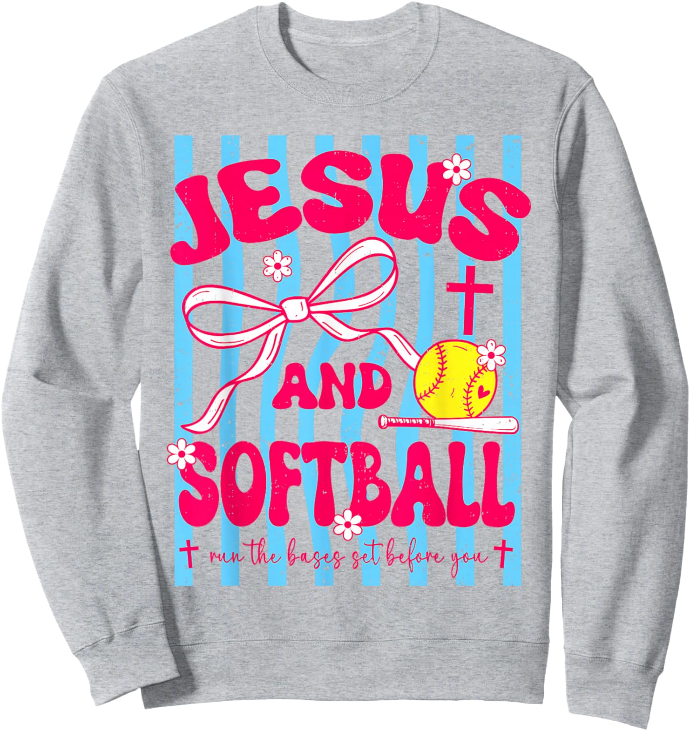 Jesus and Softball Bow Christian Mom Mama Girls Faith Sweatshirt - Sweatshirt | Ash