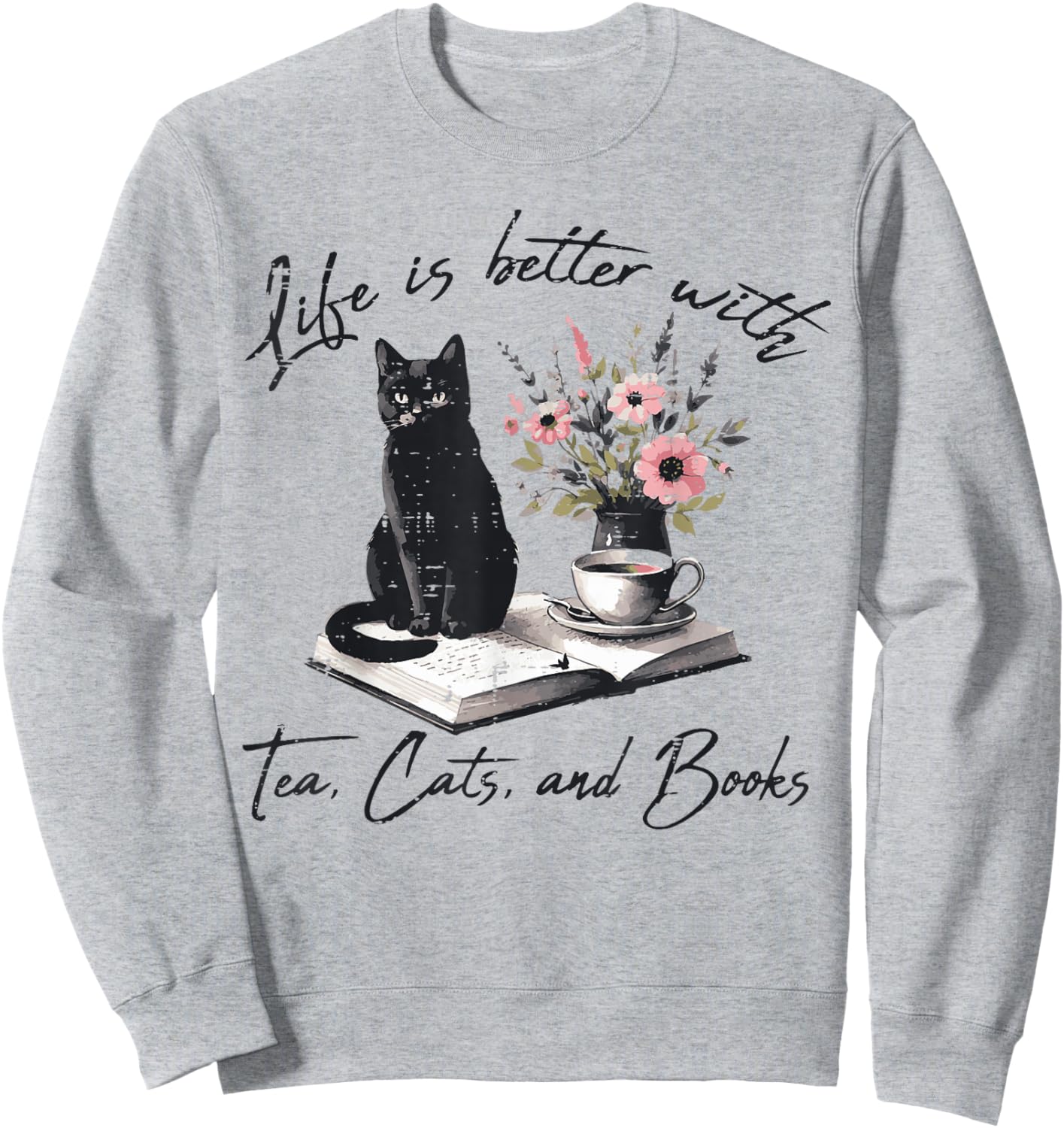 Life Better with 2 Cats Books Kitten Kitty Women Girls Kids Sweatshirt - Sweatshirt | Ash