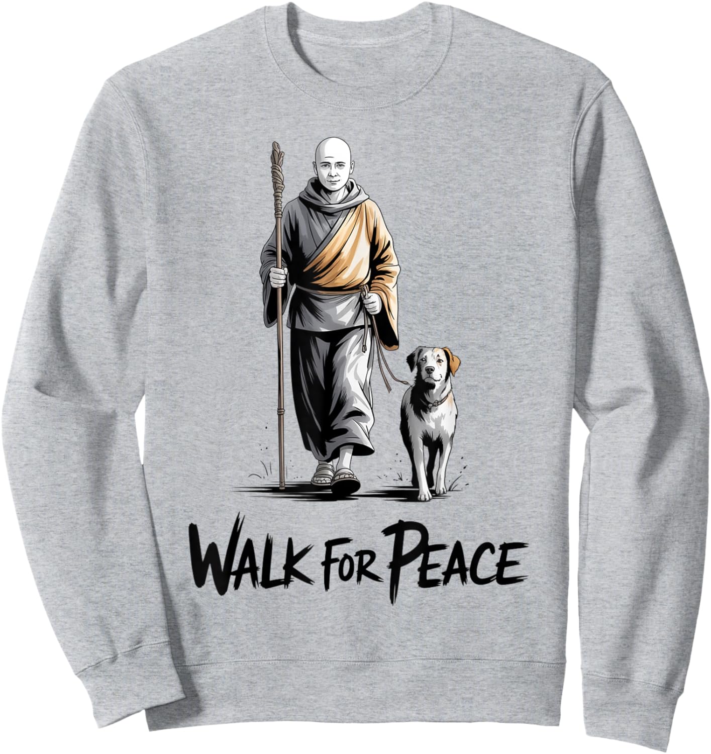 Retro Walk for Peace Monks with Aloka Dog Minimalist Zen Art Sweatshirt - Sweatshirt | Ash