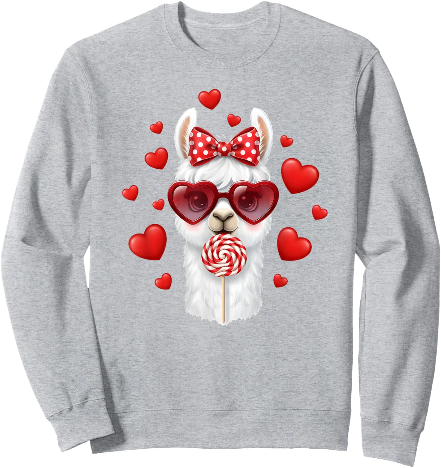 Cute Lollipop Llama Valentines Day Red Heart Funny Sweatshirt - Sweatshirt | Ash