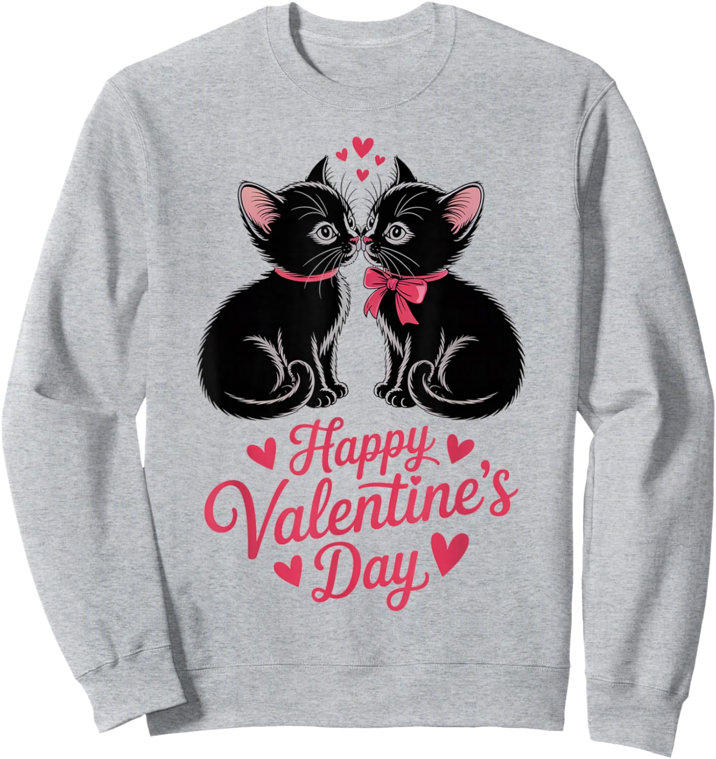 Happy Valentines Day Black Cat Couple Hearts Women Men Sweatshirt - Sweatshirt | Ash