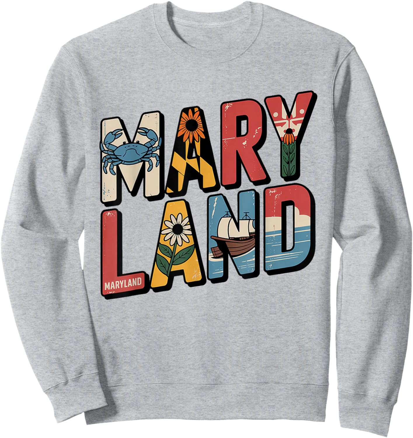 Maryland Flag - MD State Map & Crab Pride Sweatshirt - Sweatshirt | Ash