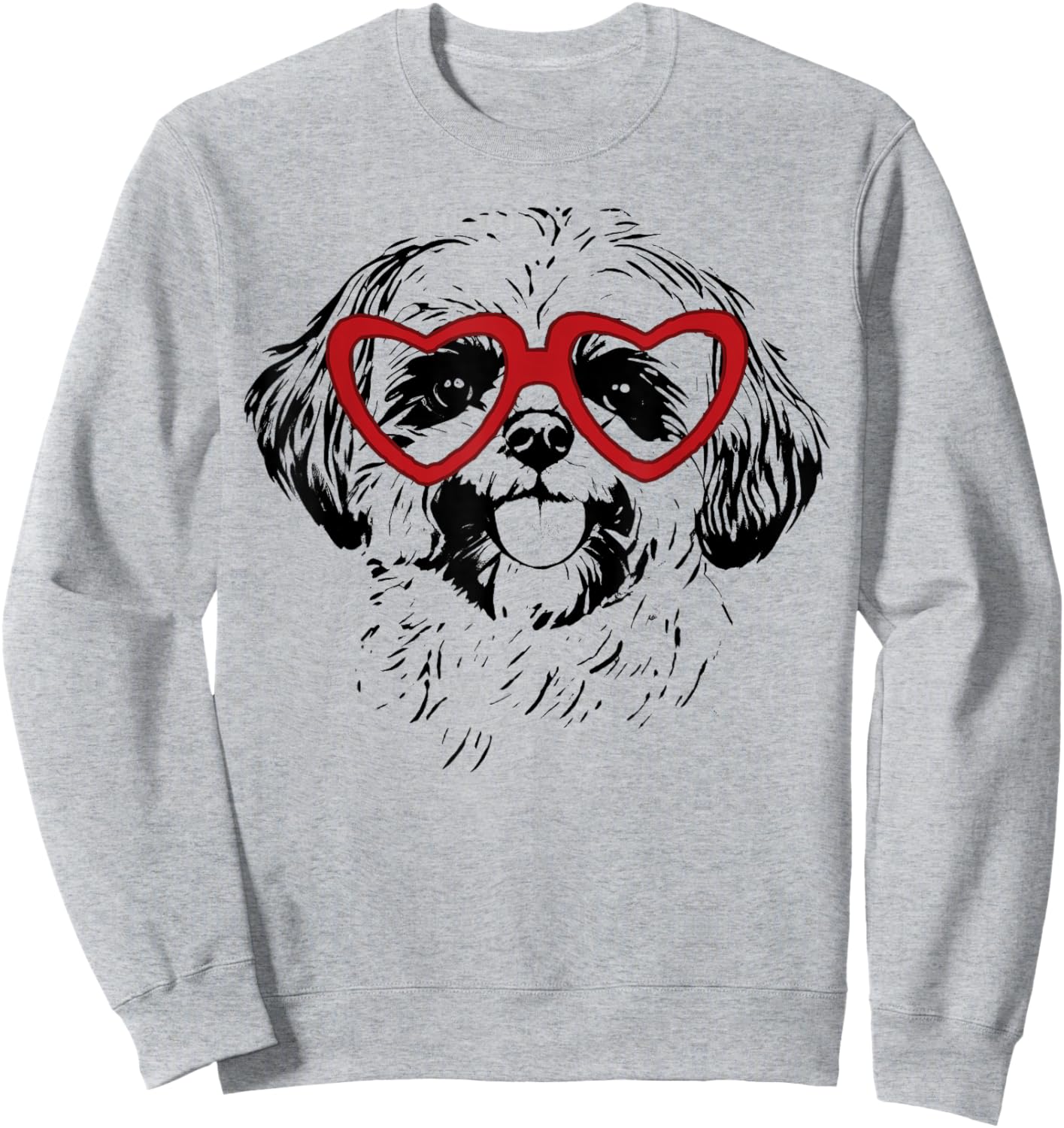 Valentine's Day Shih Tzu with Heart Glasses Love Art Sweatshirt - Sweatshirt | Ash