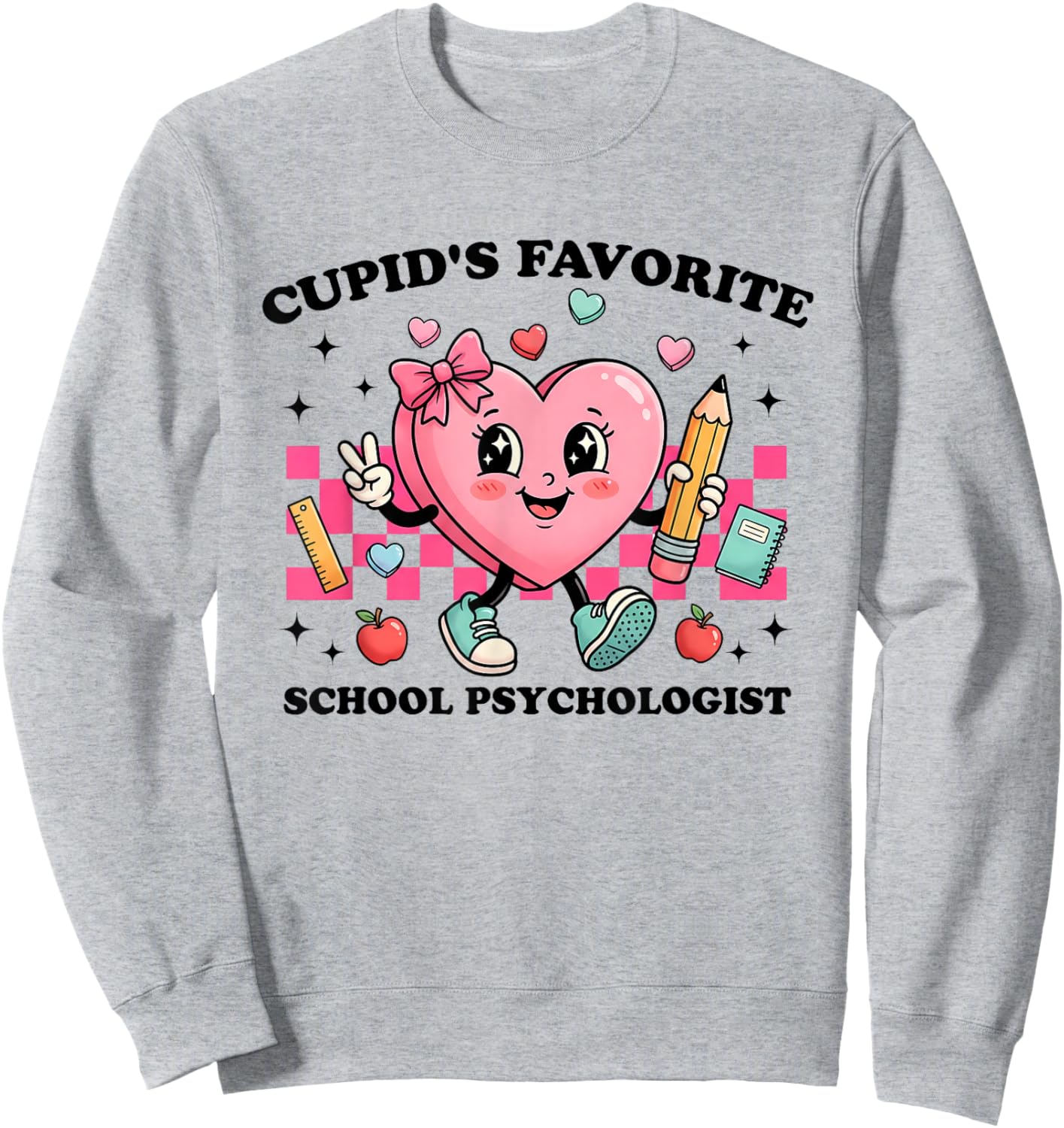 Cupid’s Favorite School Psychologist Valentines Funny Cupid Sweatshirt - Sweatshirt | Ash