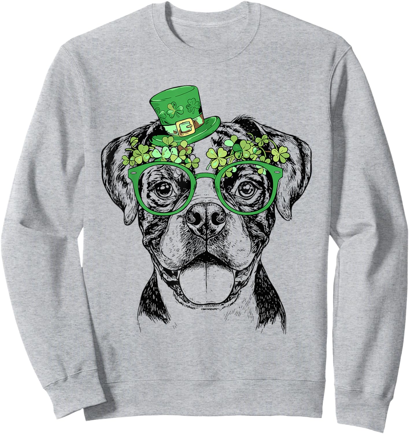 Lucky Boxer Dog St. Patrick’s Day Irish Shamrock Clover Sweatshirt - Sweatshirt | Ash