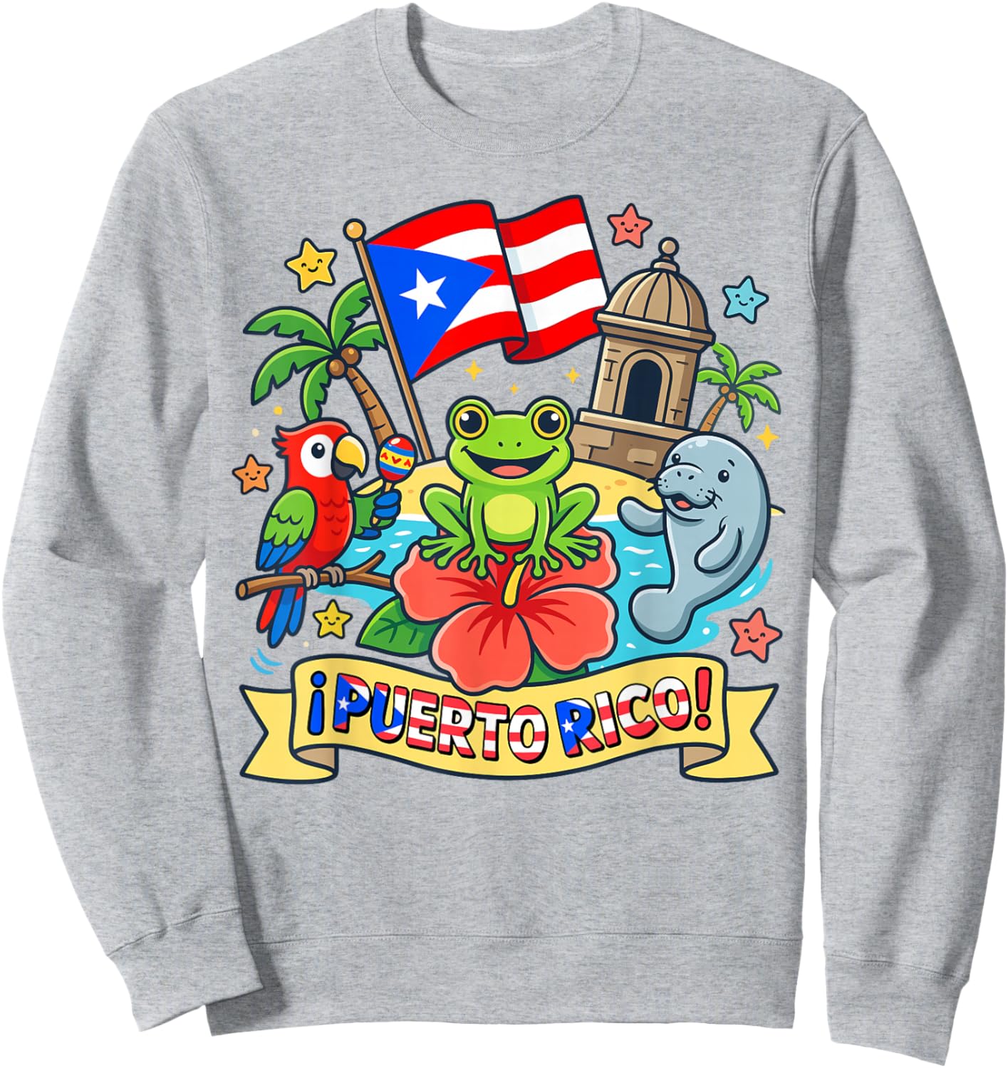 Puerto Rico Kids Coquí Frog Parrot Manatee Flag Heritage Sweatshirt - Sweatshirt | Ash