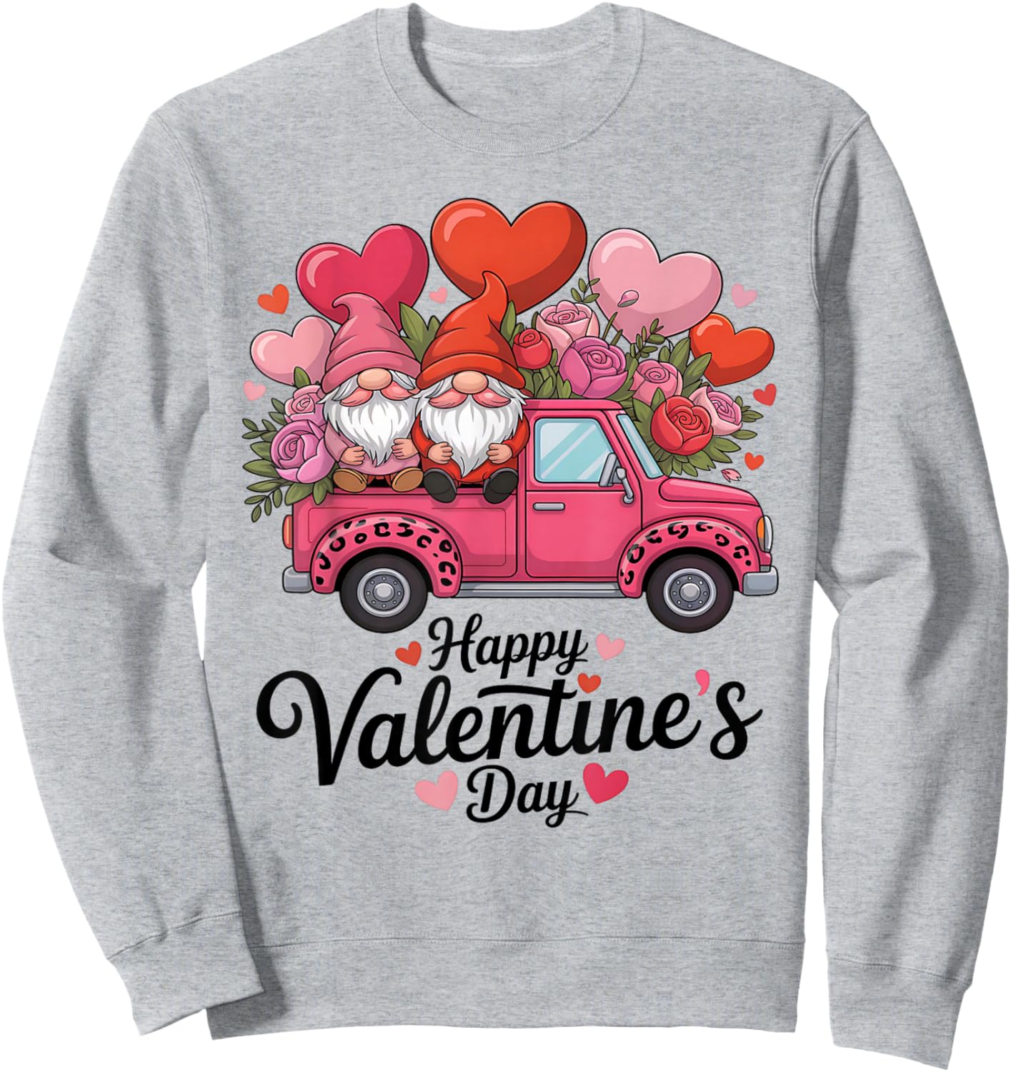 Valentines Day Gnomes Pink Truck Roses Leopard Print Sweatshirt - Sweatshirt | Ash