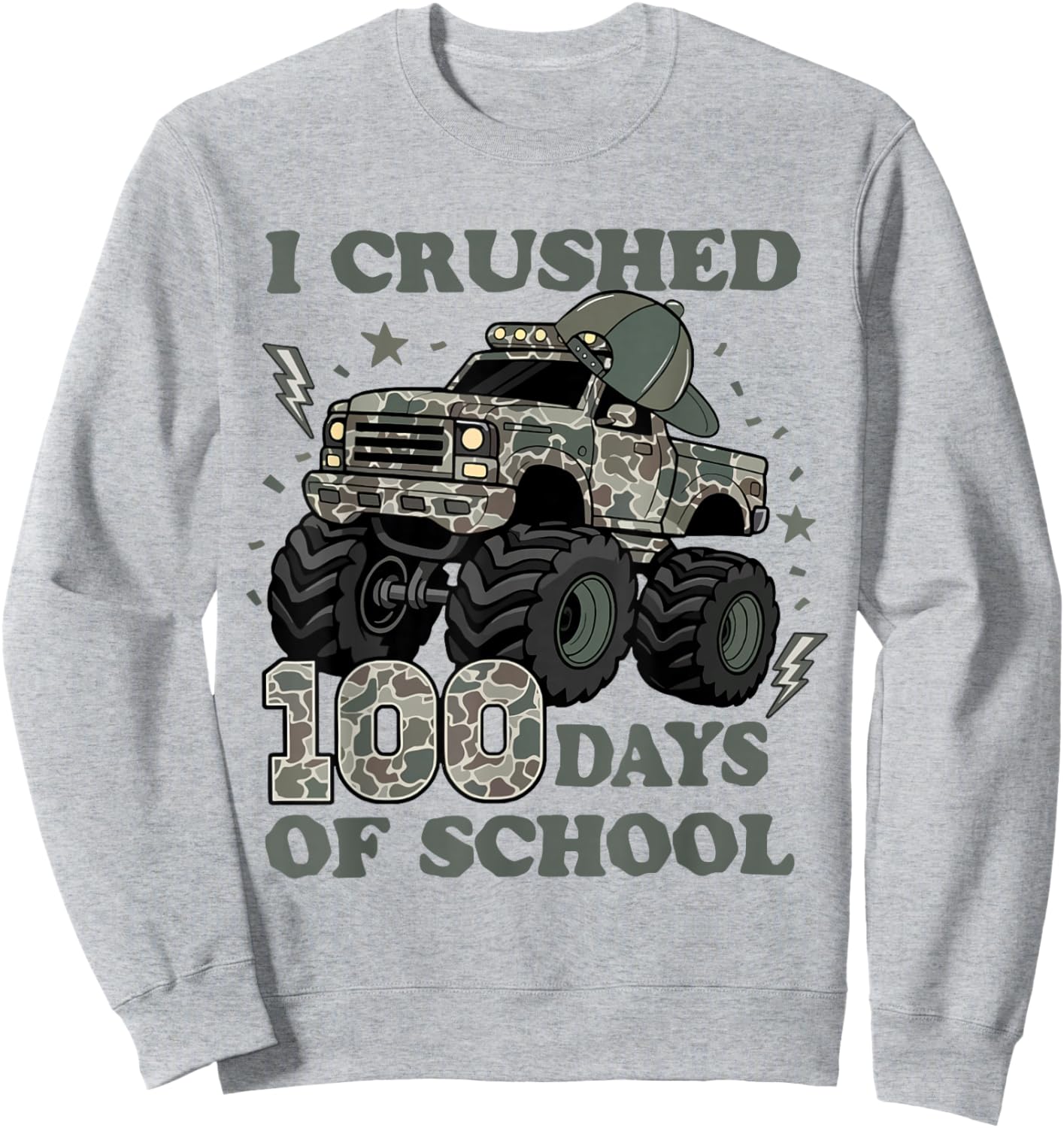 I Crushed 100 Days of School Camo Truck Boy 100 Days Smarter Sweatshirt - Sweatshirt | Ash