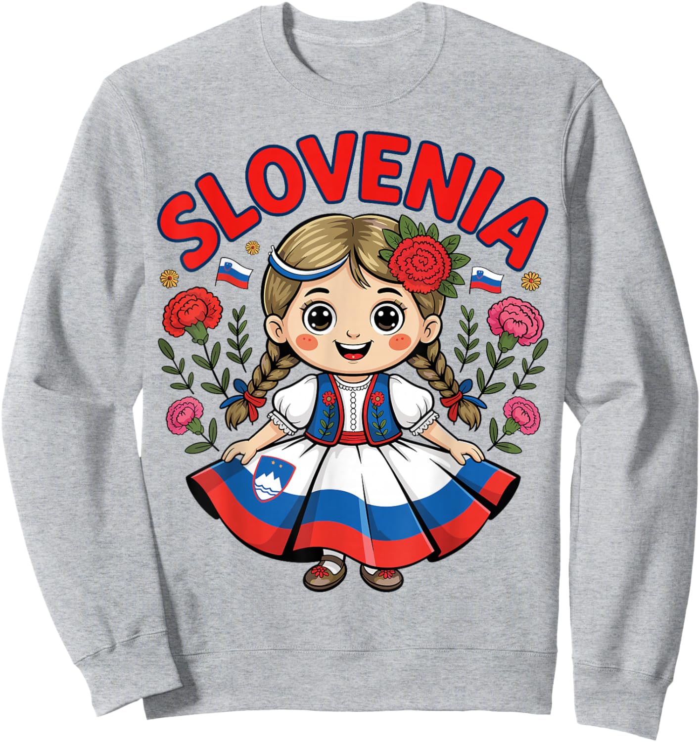 Cute Slovenian Girl in Folk Dress for Kids Sweatshirt - Sweatshirt | Ash