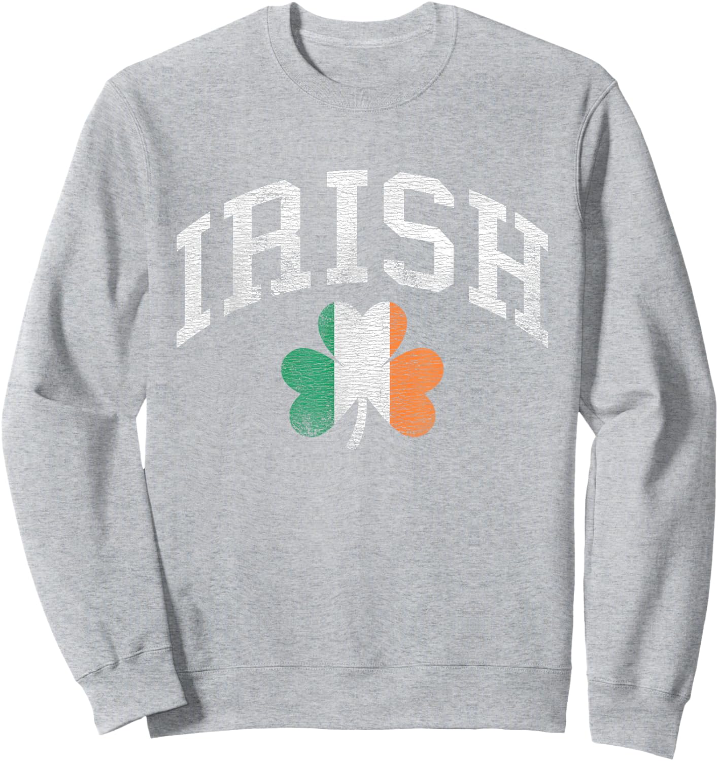 Irish Flag of Ireland Shamrock Distressed Sweatshirt - Sweatshirt | Ash