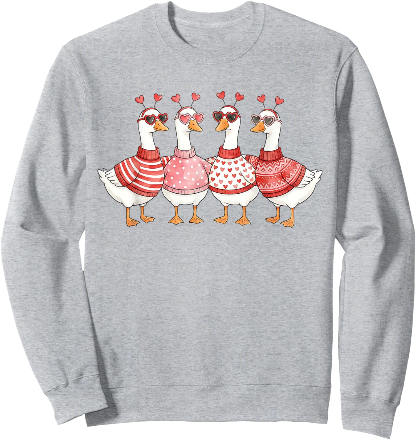 Funny Valentine Goose Squad Matching Heart Love Sweatshirt - Sweatshirt | Ash
