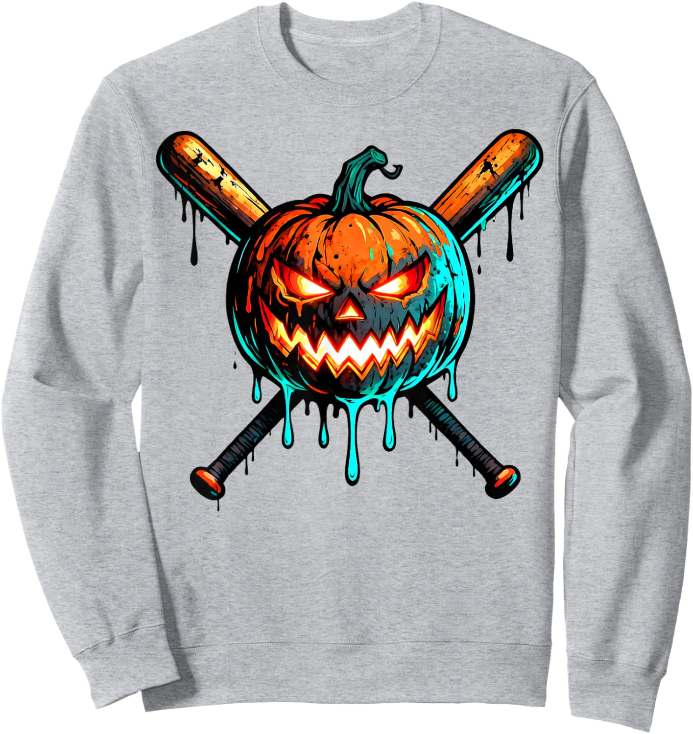 Pumpkin Halloween Baseball Ice Cream Drip Spooky Boys Youth Sweatshirt - Sweatshirt | Ash