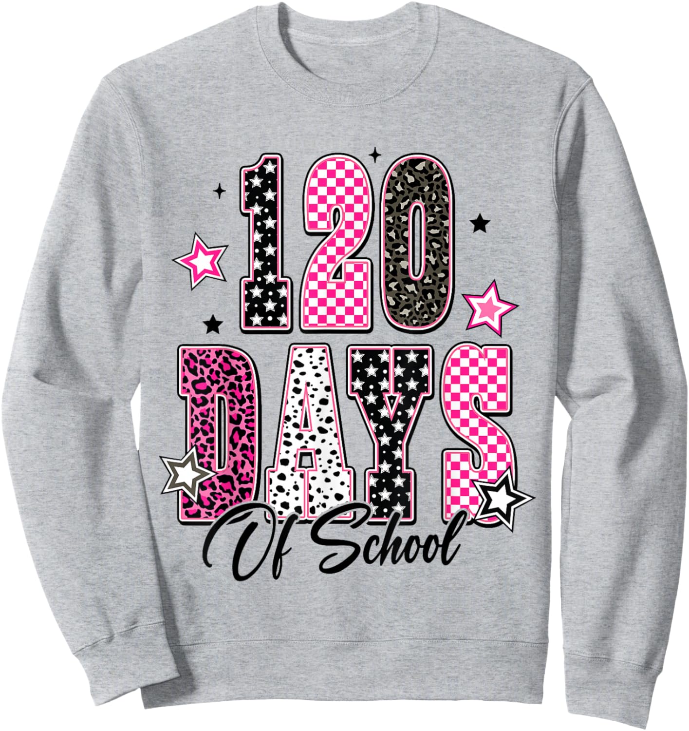 Leopard Checkered 120 Days of School Vintage Retro 120th Day Sweatshirt - Sweatshirt | Ash