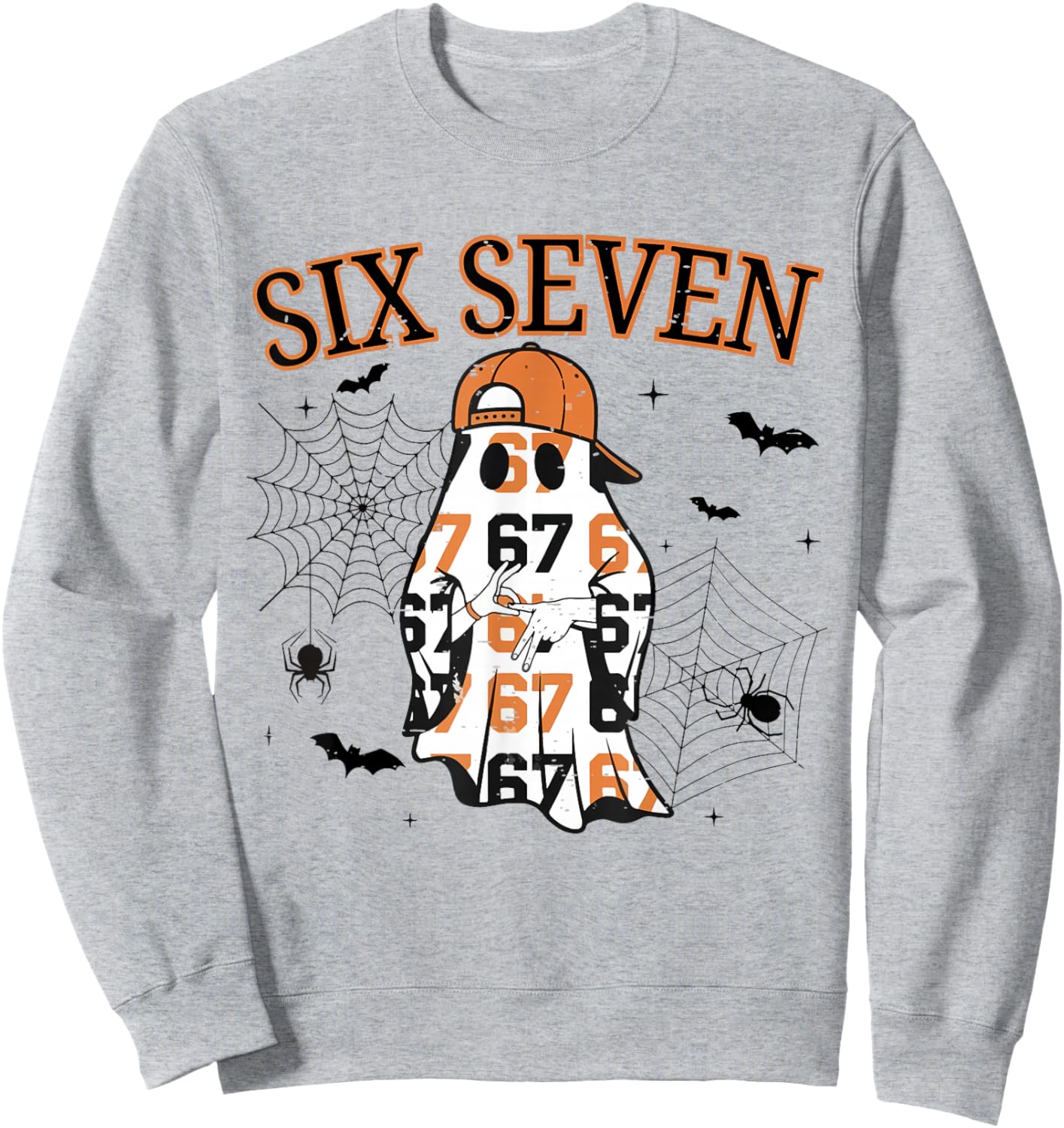 Six Seven Ghost Funny Trend 67 Spooky Season Halloween 6 7 Sweatshirt - Sweatshirt | Ash