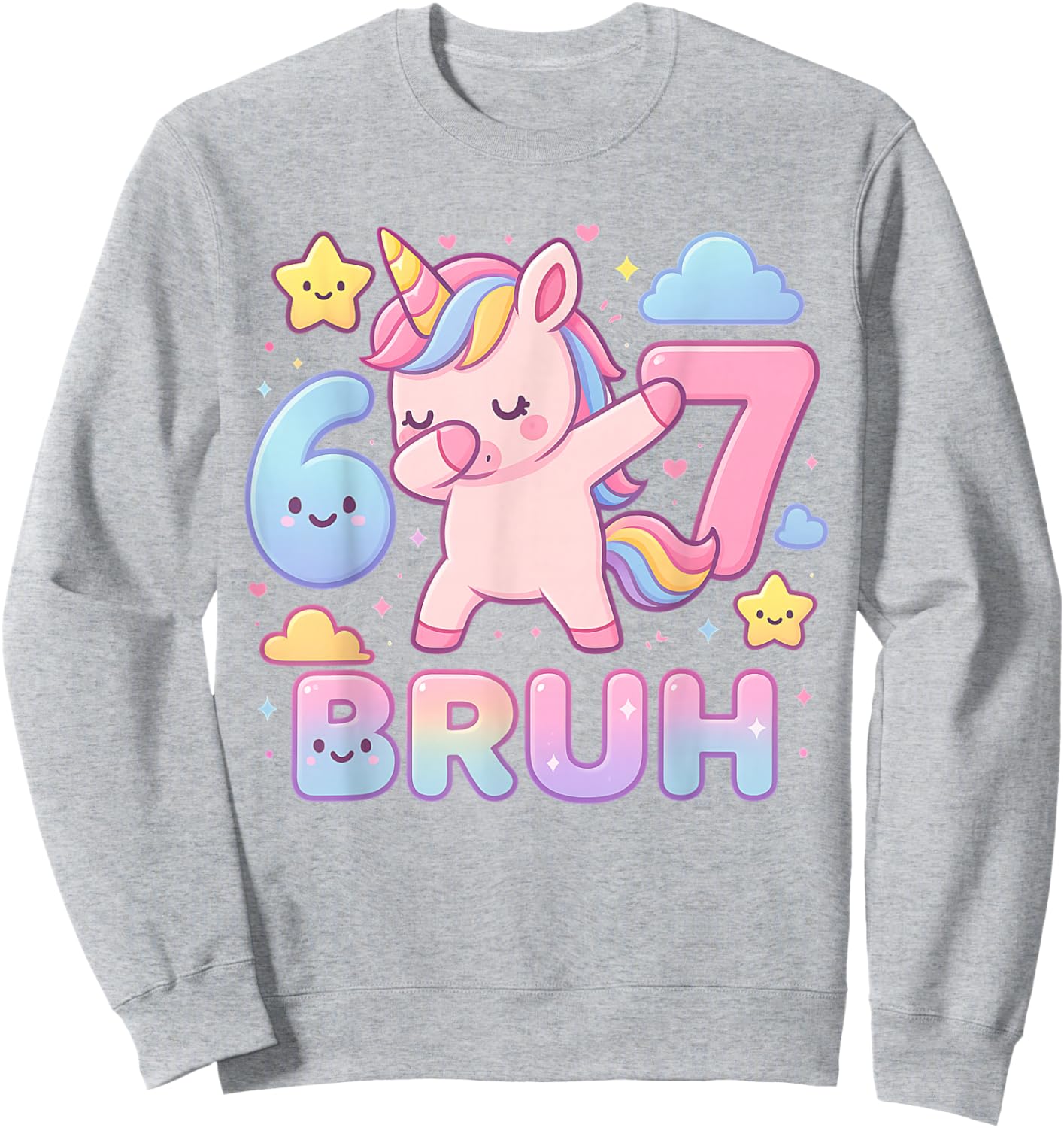 67 Unicorn for Girls Six Seven Bruh Meme Brainrot Funny Boys Sweatshirt - Sweatshirt | Ash