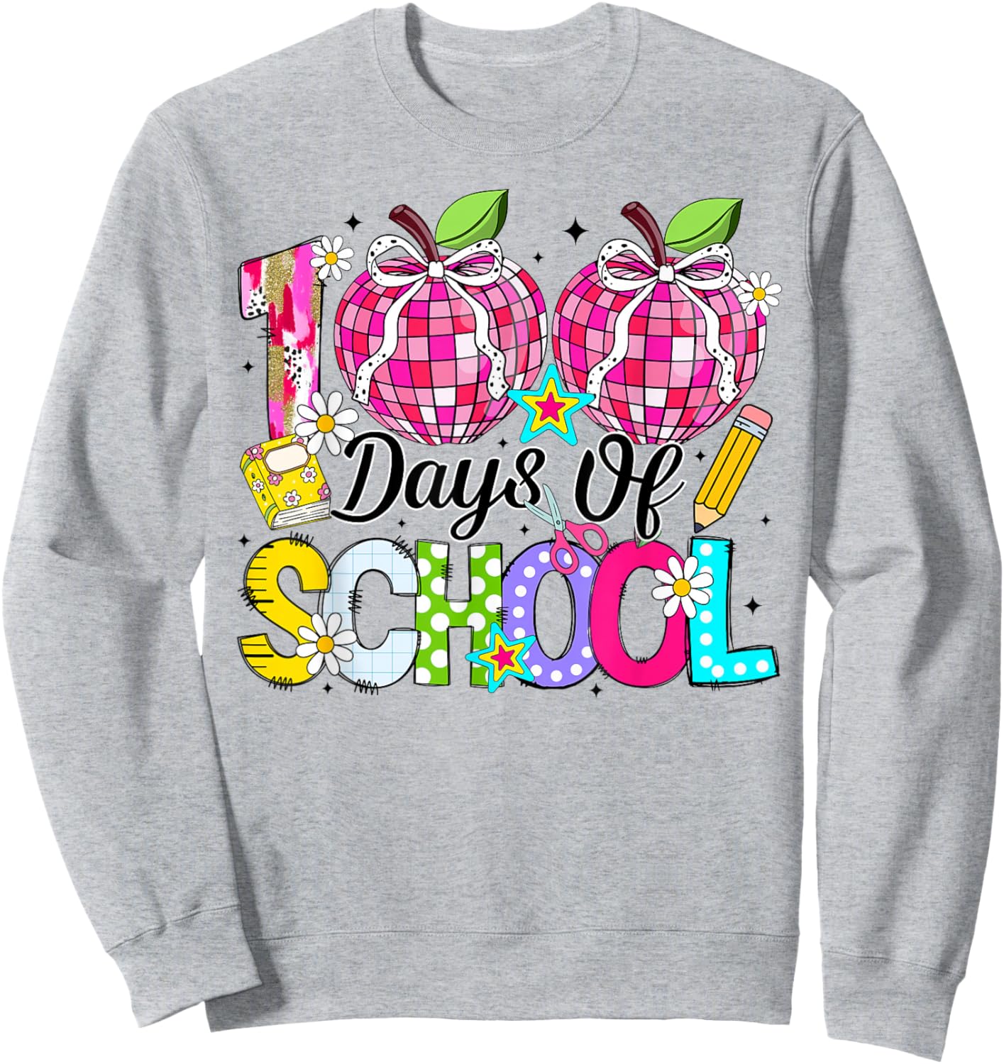 100th Day of School Coquette Bow Girls Teachers Classroom Sweatshirt - Sweatshirt | Ash