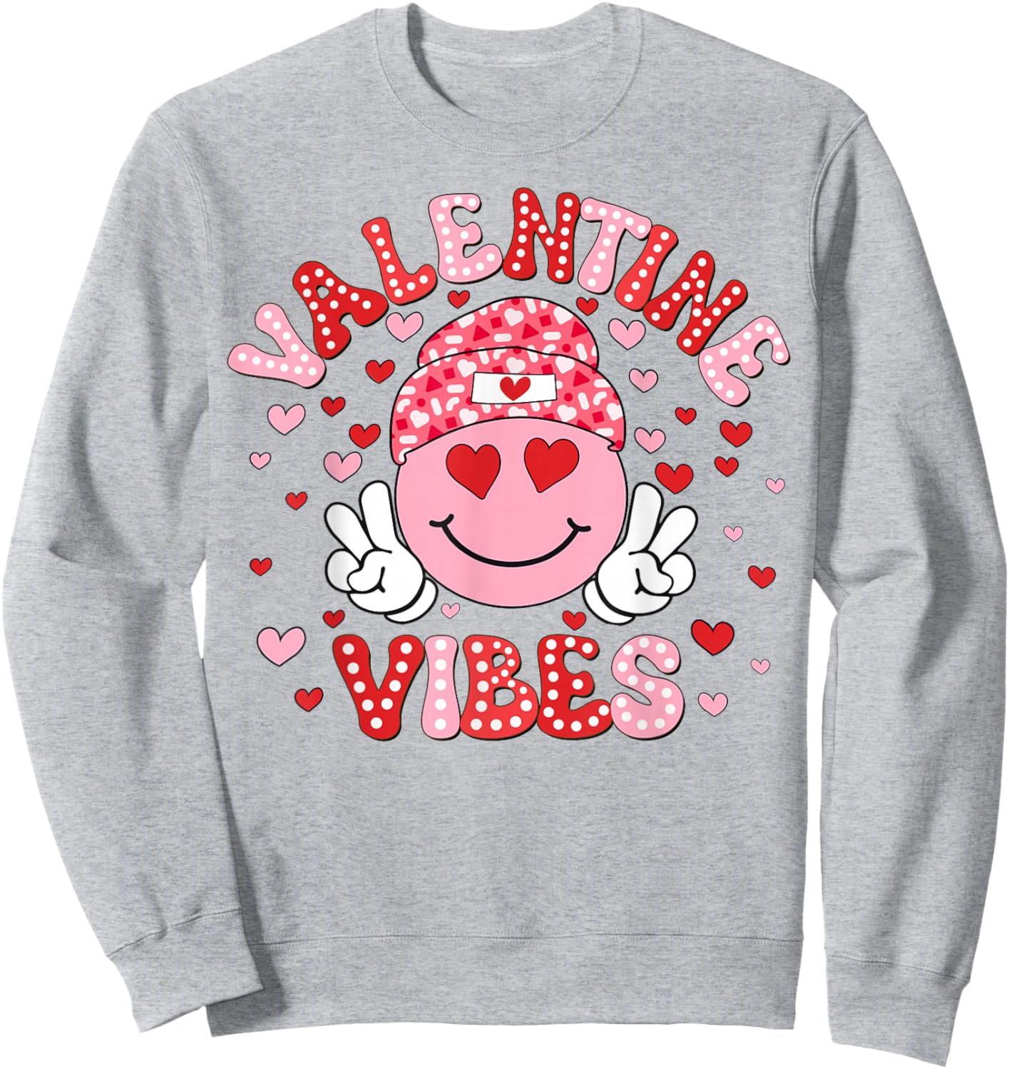 Valentine Vibes Funny Happy Smile Face Heart Girl Women Kid Sweatshirt - Sweatshirt | Ash
