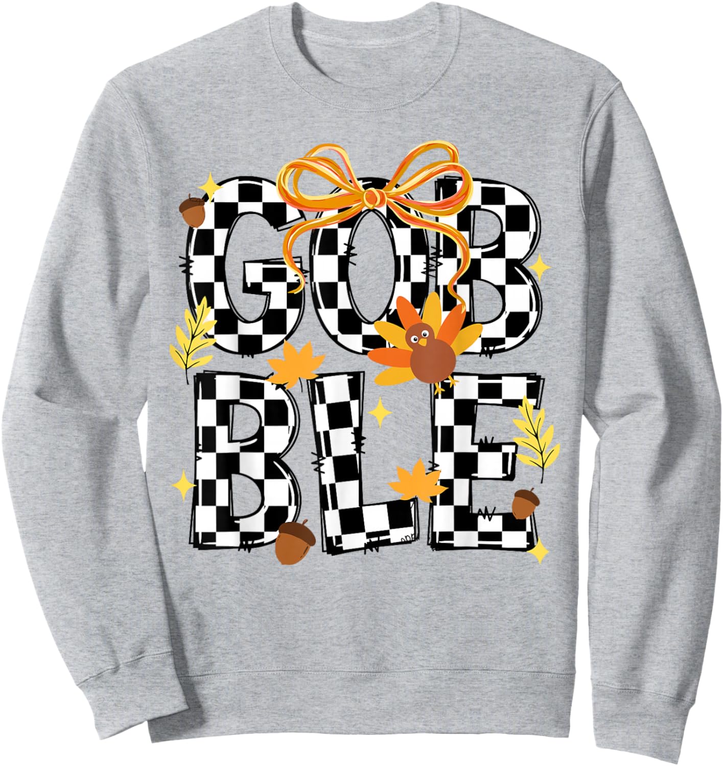 Happy Thanksgiving Gobble Coquette Checkered Turkey Fall Kid Sweatshirt - Sweatshirt | Ash