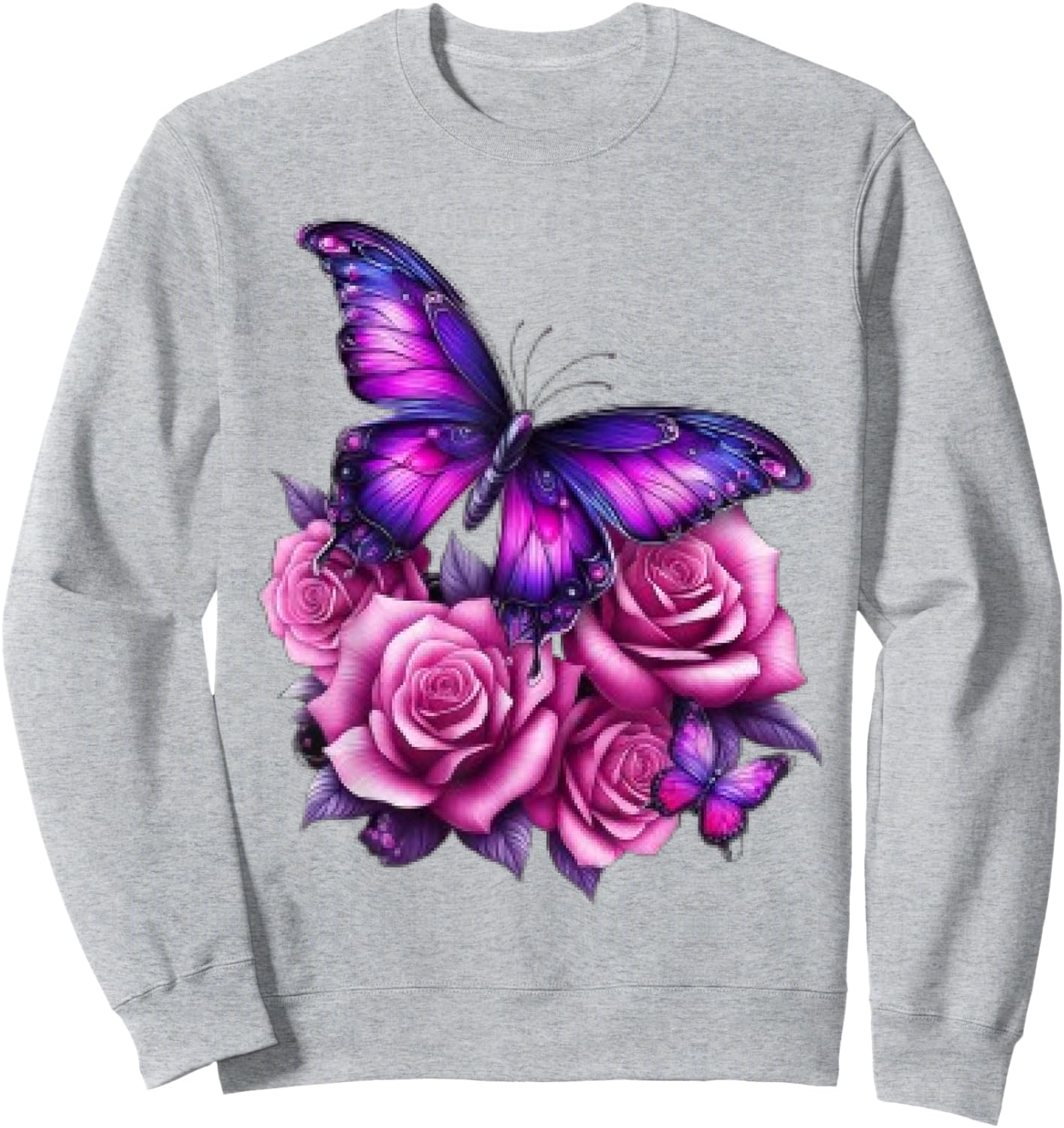 Beautiful Butterfly Purple Rose Butterfly Lovers Gifts Women Sweatshirt - Sweatshirt | Ash