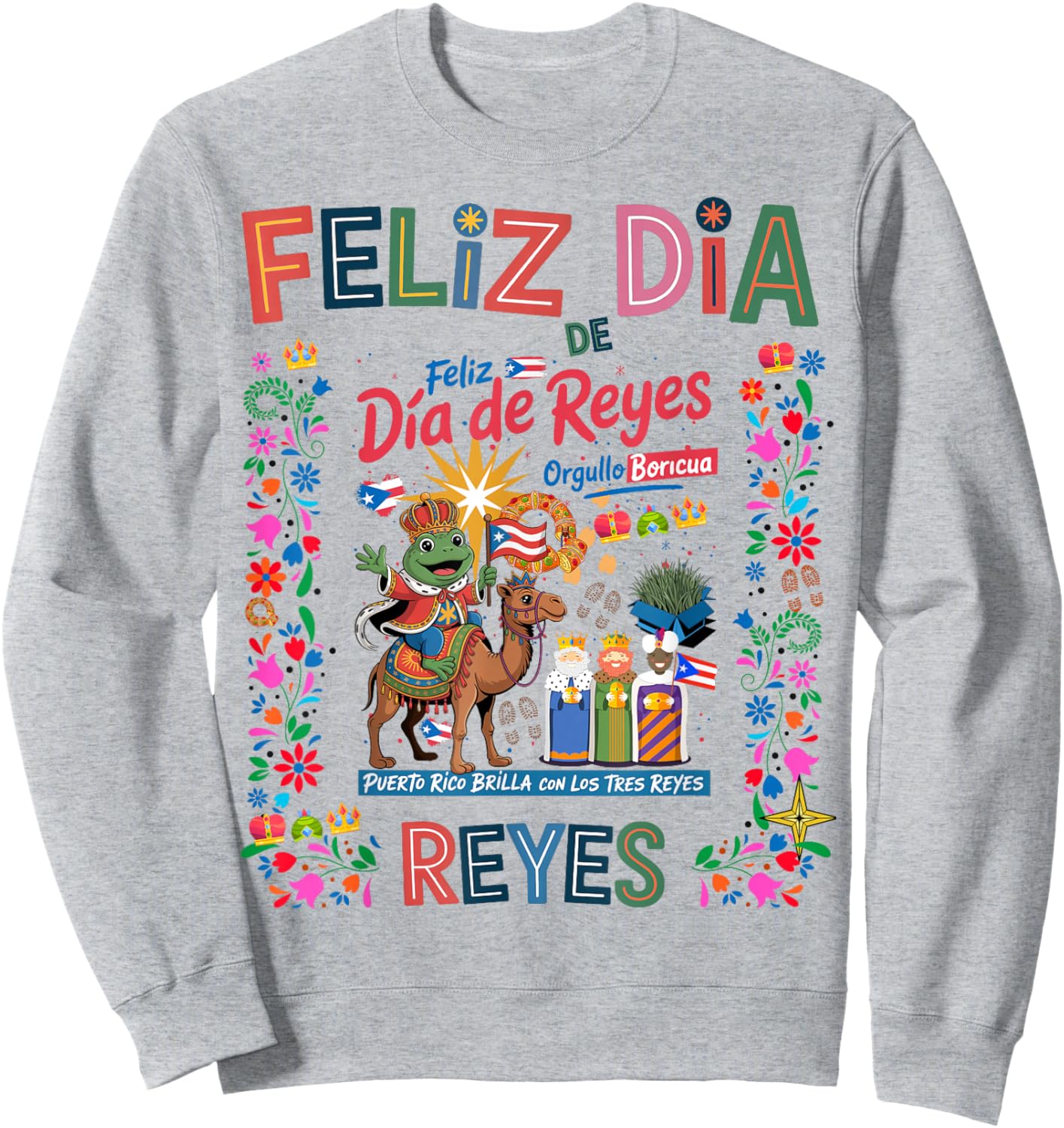 Three Kings Day Puerto Rican Women Idea & Coqui Frog Boricua Sweatshirt - Sweatshirt | Ash