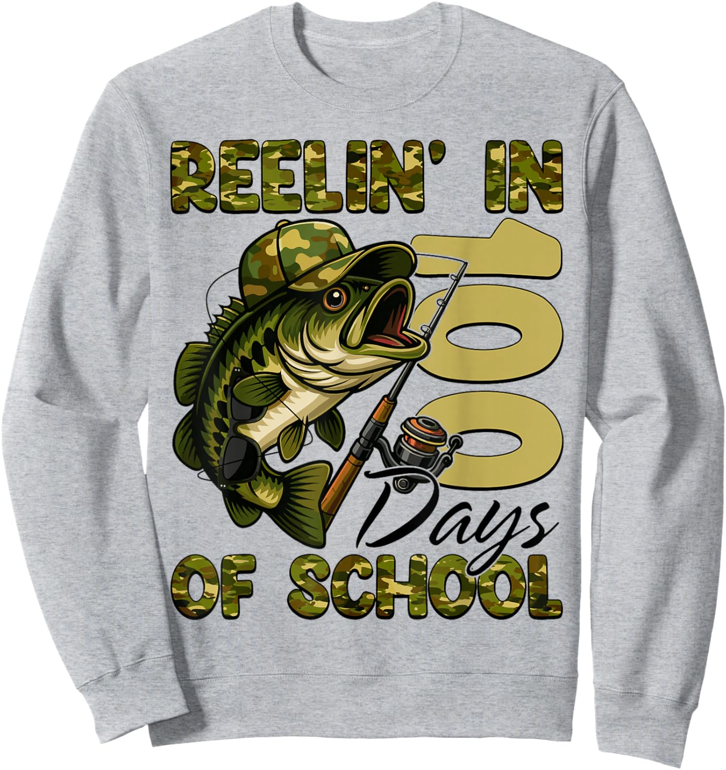 Reelin' in 100 Days of School Fishing 100th Day of School Sweatshirt - Sweatshirt | Ash