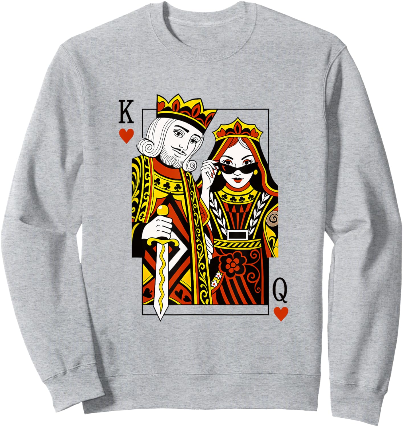 King and Queen of Hearts Playing Card Valentines Day Couples Sweatshirt - Sweatshirt | Ash