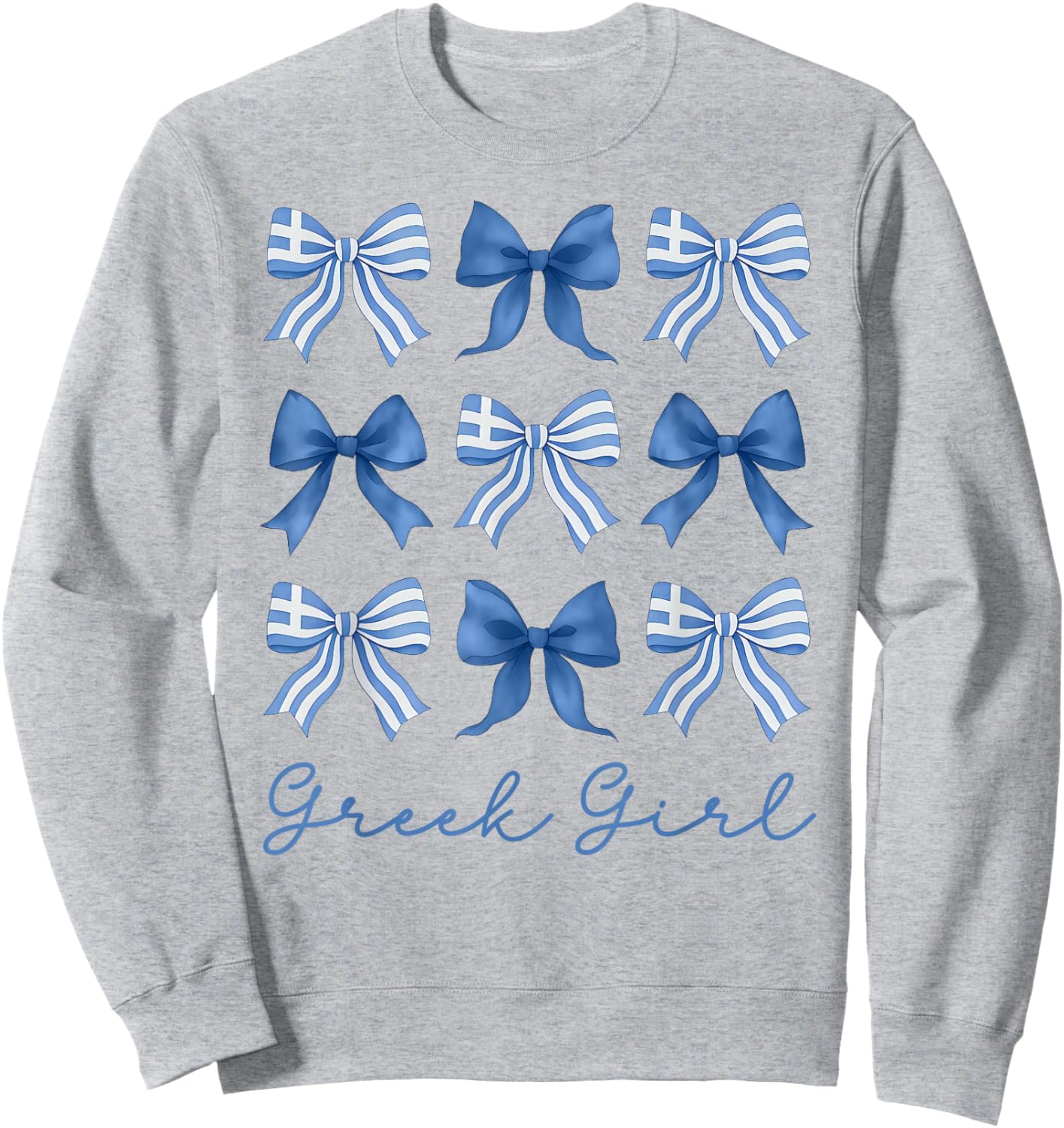 Greek Girl Coquette Bows Ribbon Cute Greek Flag Koukla Sweatshirt - Sweatshirt | Ash