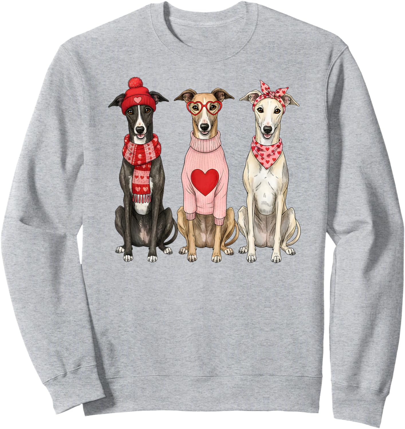 Cute Greyhound Valentine Dog Sweatshirt - Sweatshirt | Ash