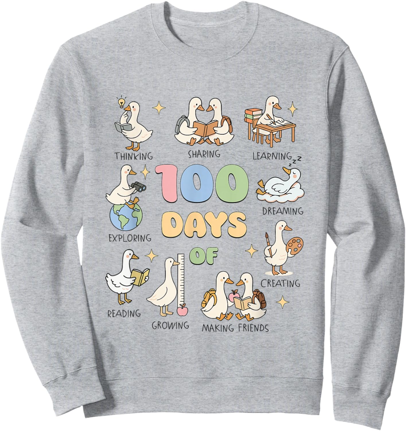 Silly Goose Happy 100 Days of School Goose Teacher Bookish Sweatshirt - Sweatshirt | Ash